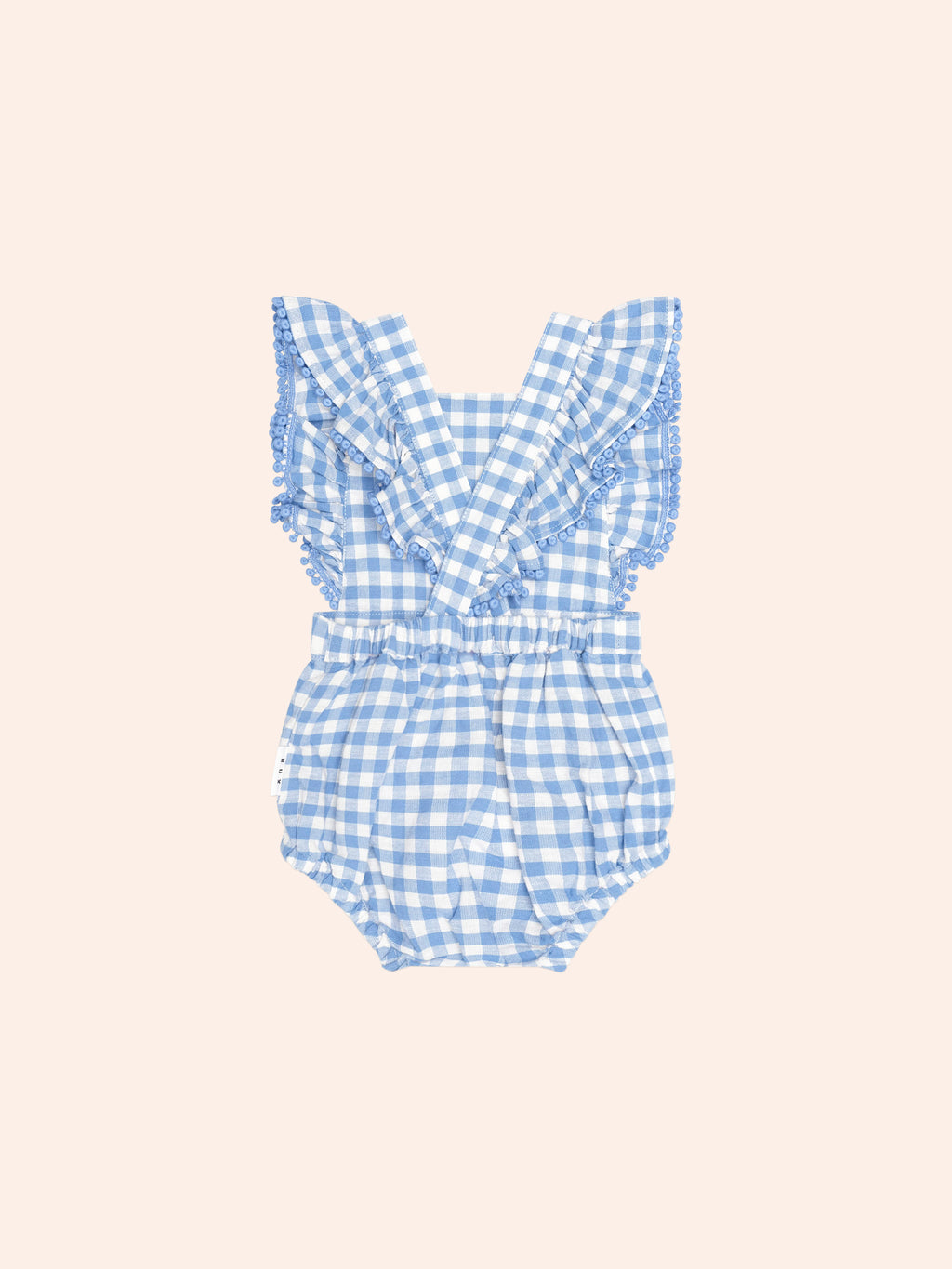 Huxbaby Dusty Blue Gingham Bow Playsuit