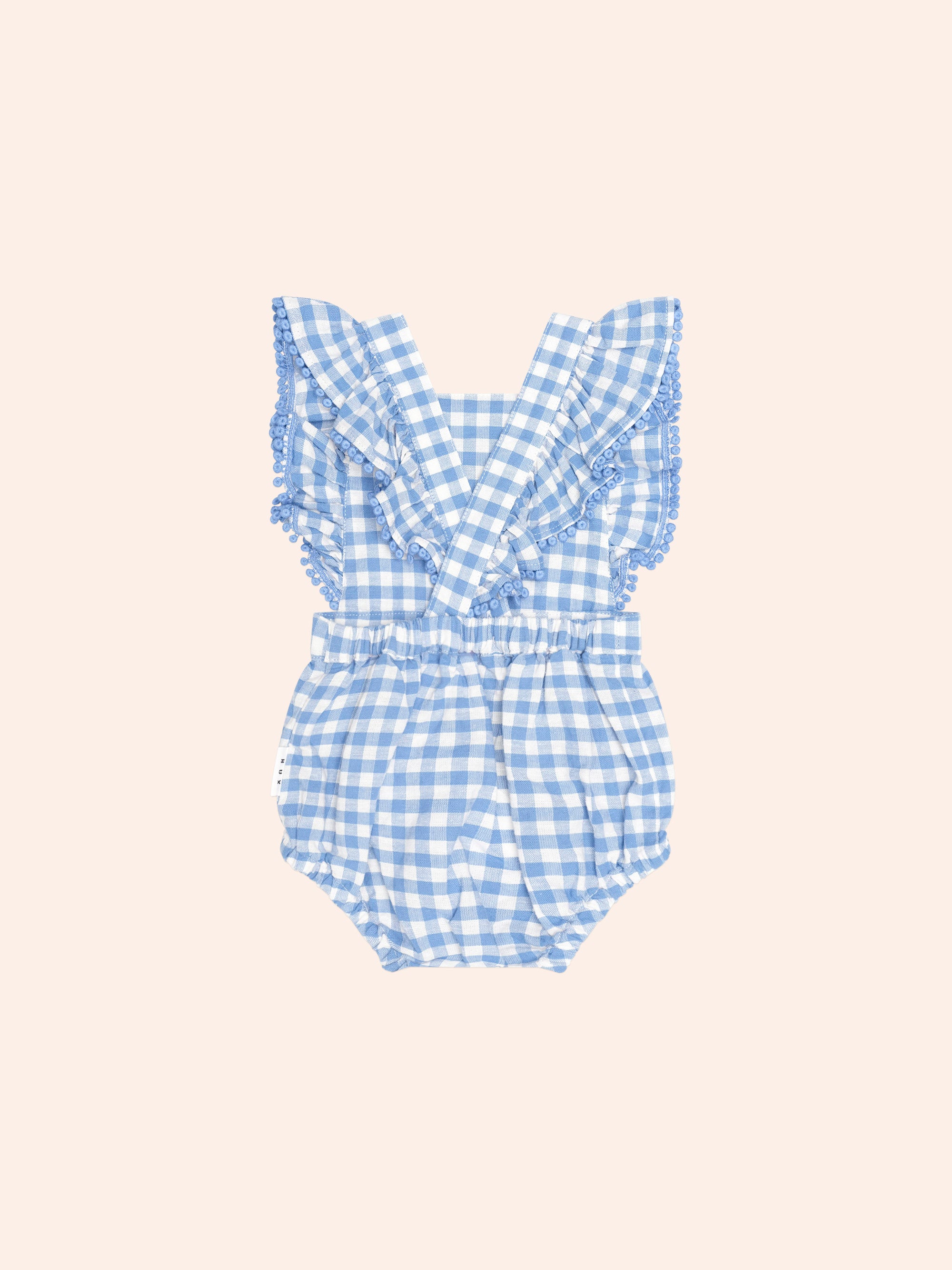Huxbaby Dusty Blue Gingham Bow Playsuit