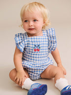 Huxbaby Dusty Blue Gingham Bow Playsuit