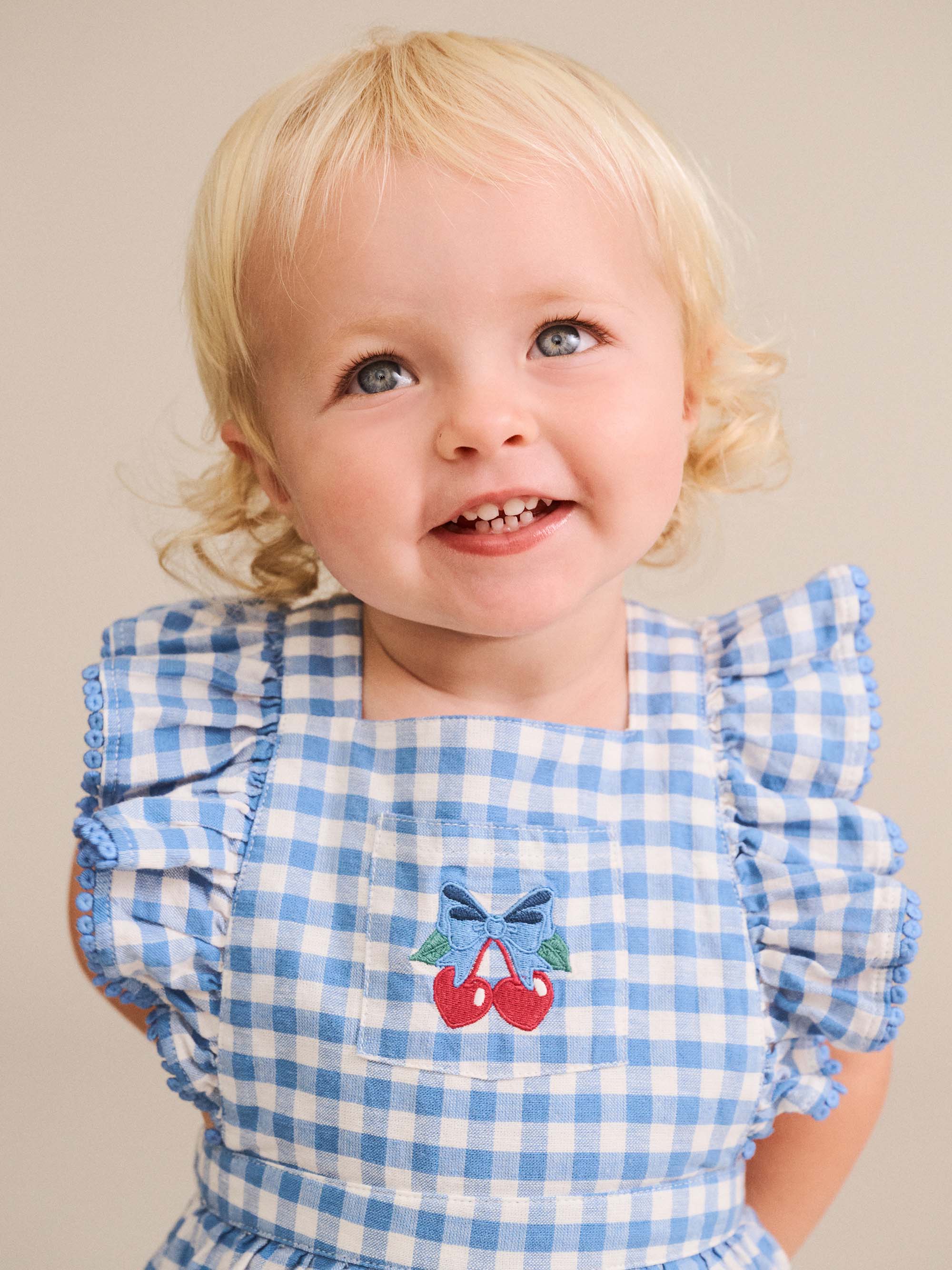 Huxbaby Dusty Blue Gingham Bow Playsuit