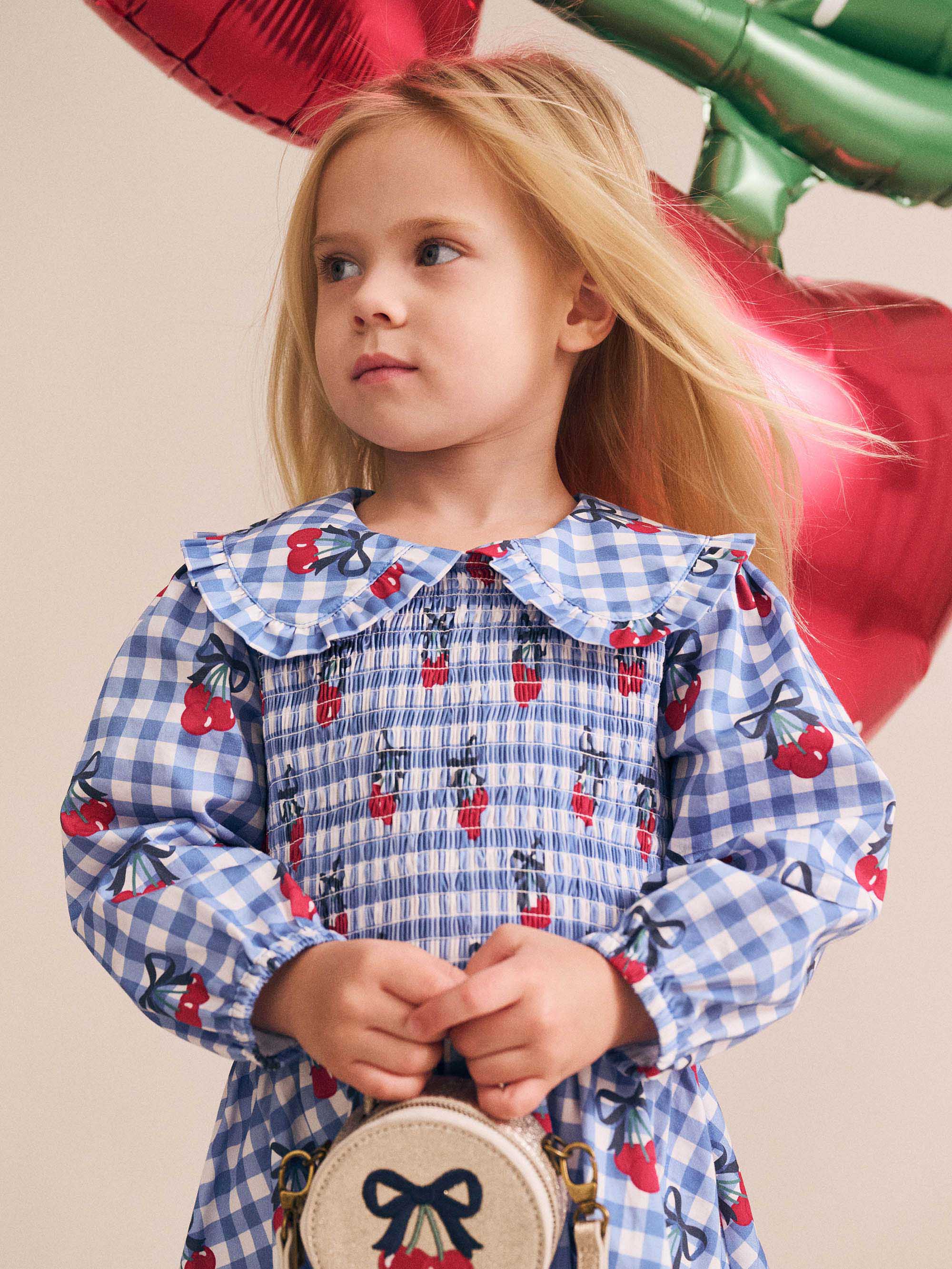 Huxbaby Cherry Gingham Shirred Dress