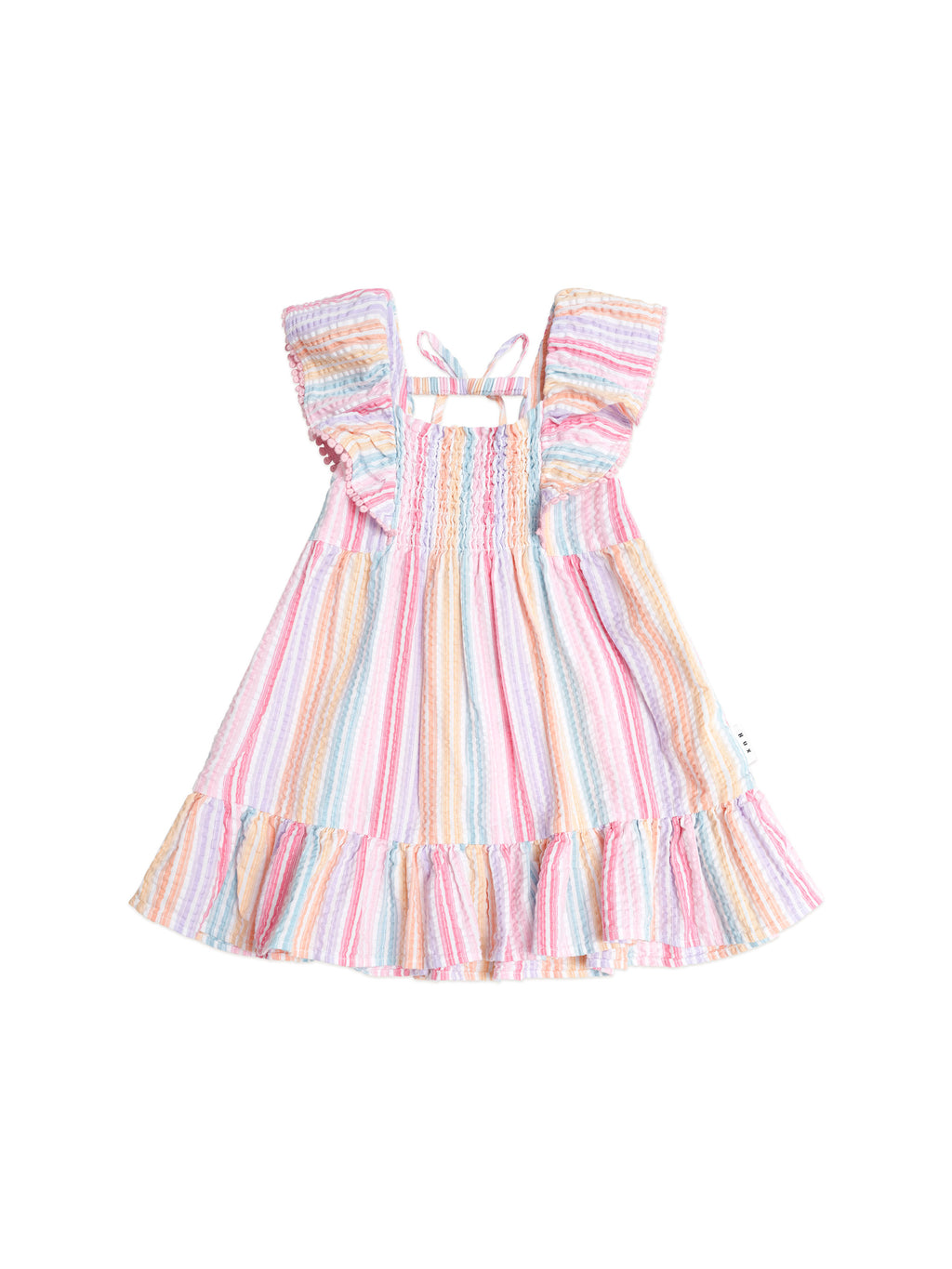 Huxbaby Rainbow Stripe Shirred Frill Dress
