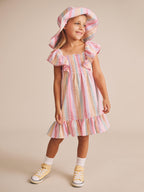 Huxbaby Rainbow Stripe Shirred Frill Dress