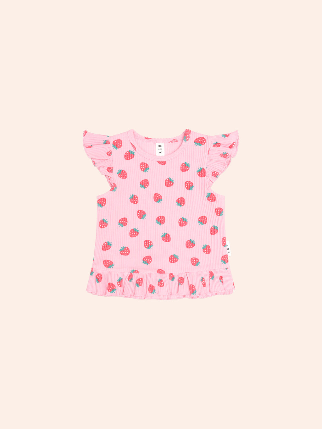 Huxbaby Strawberry Print Rib Peplum Tee