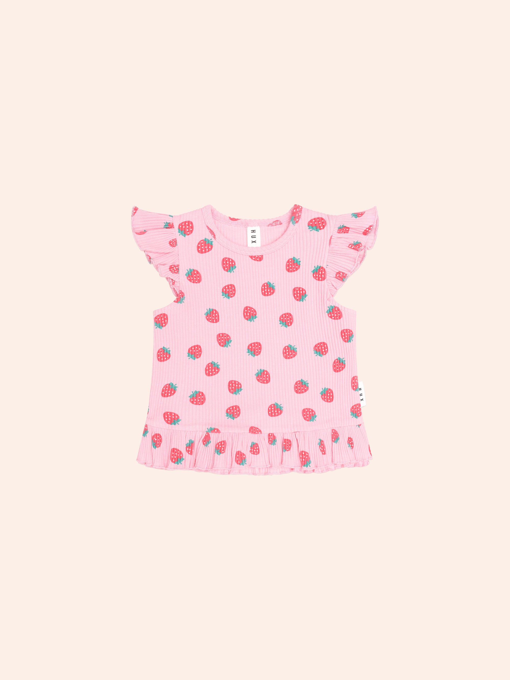 Huxbaby Strawberry Print Rib Peplum Tee