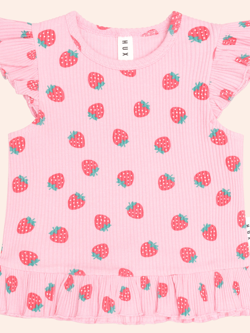 Huxbaby Strawberry Print Rib Peplum Tee