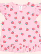 Huxbaby Strawberry Print Rib Peplum Tee