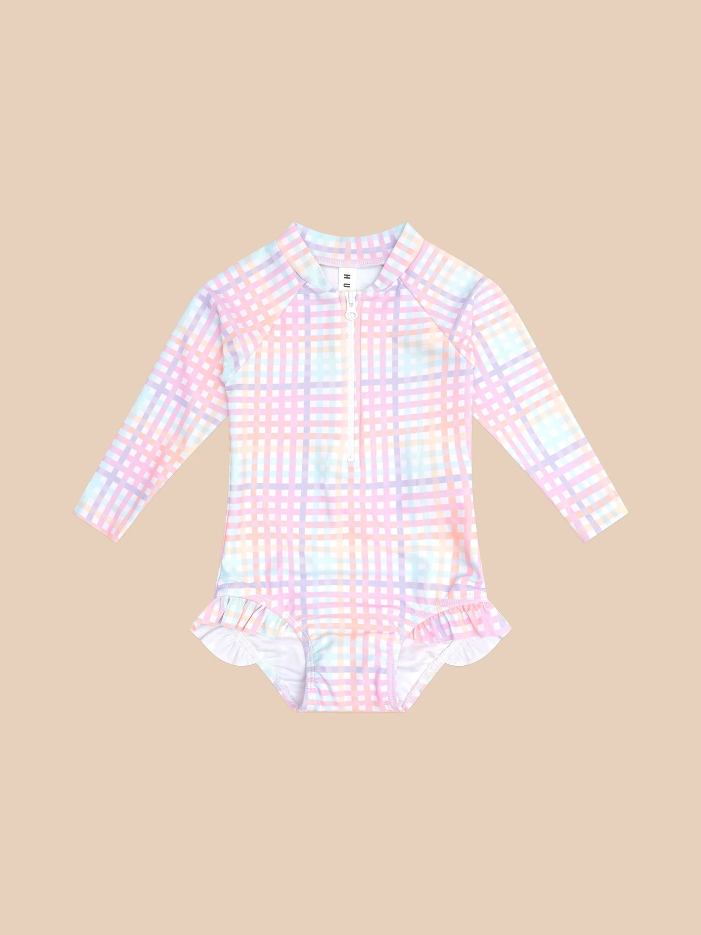 Huxbaby RAINBOW CHECK FRILL ZIP SWIMSUIT