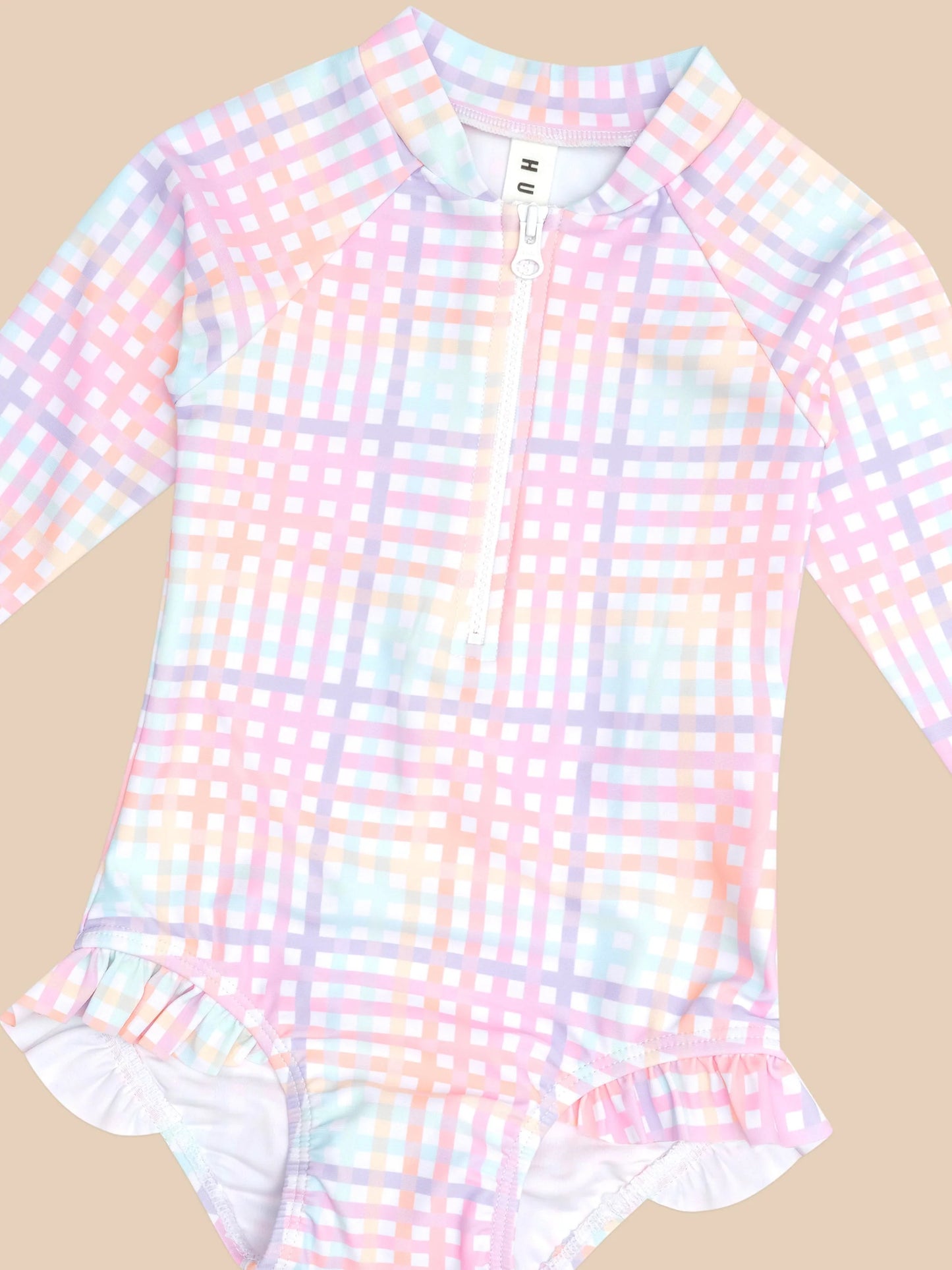 Huxbaby RAINBOW CHECK FRILL ZIP SWIMSUIT