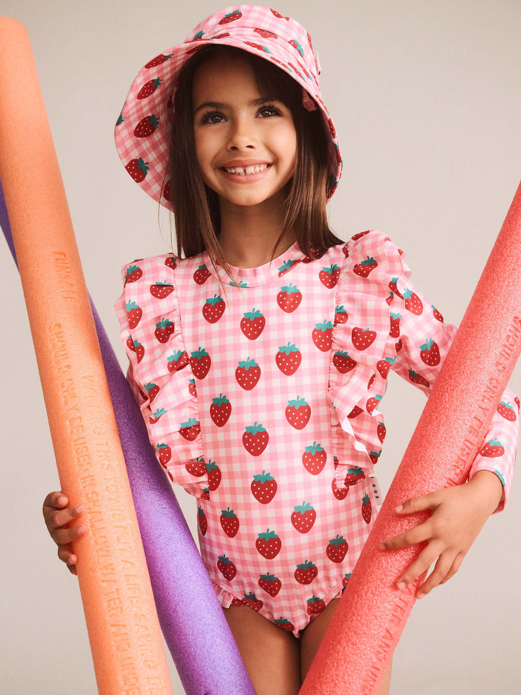 Huxbaby Strawberry Check Frill Swimsuit