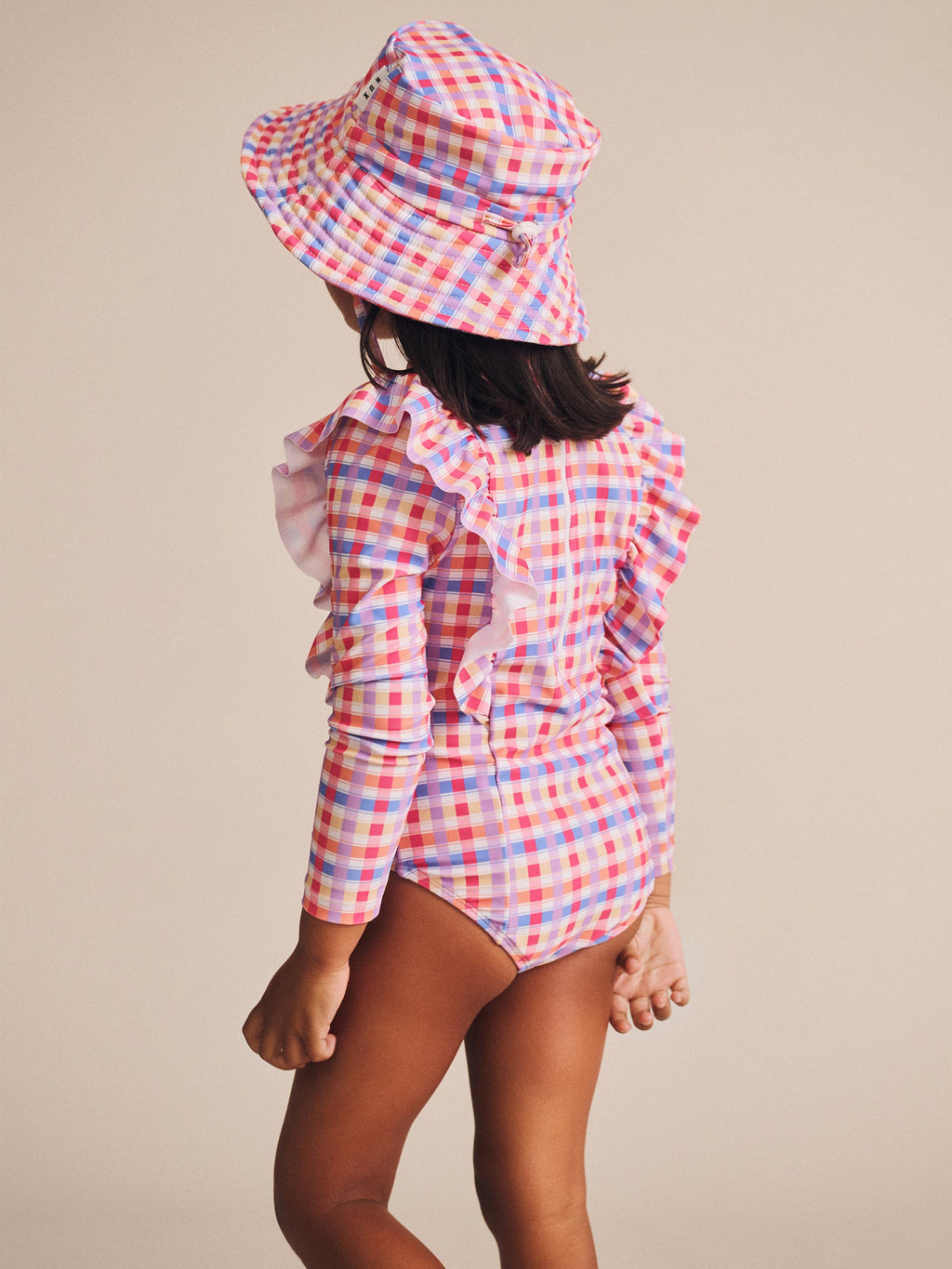 Huxbaby Scandi Frill Swimsuit Rainbow Check