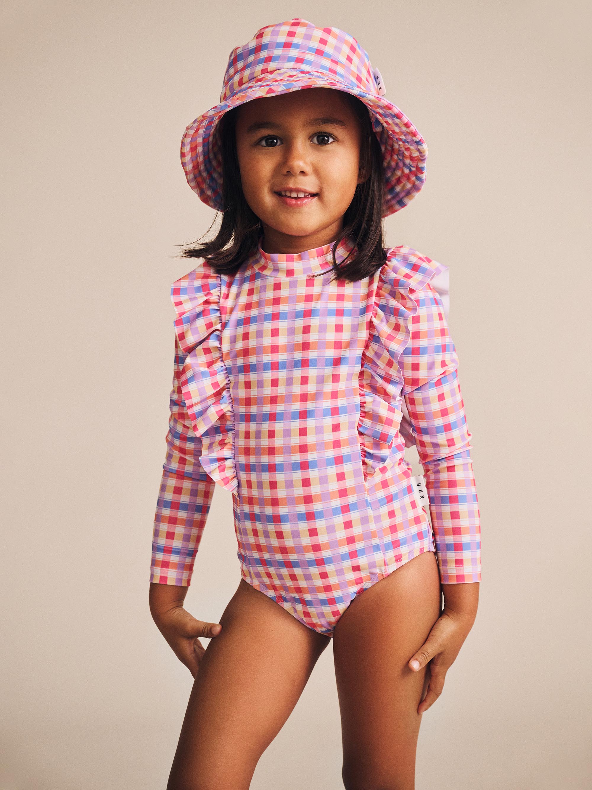 Huxbaby Scandi Frill Swimsuit Rainbow Check