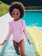 Huxbaby Scandi Frill Swimsuit Rainbow Check