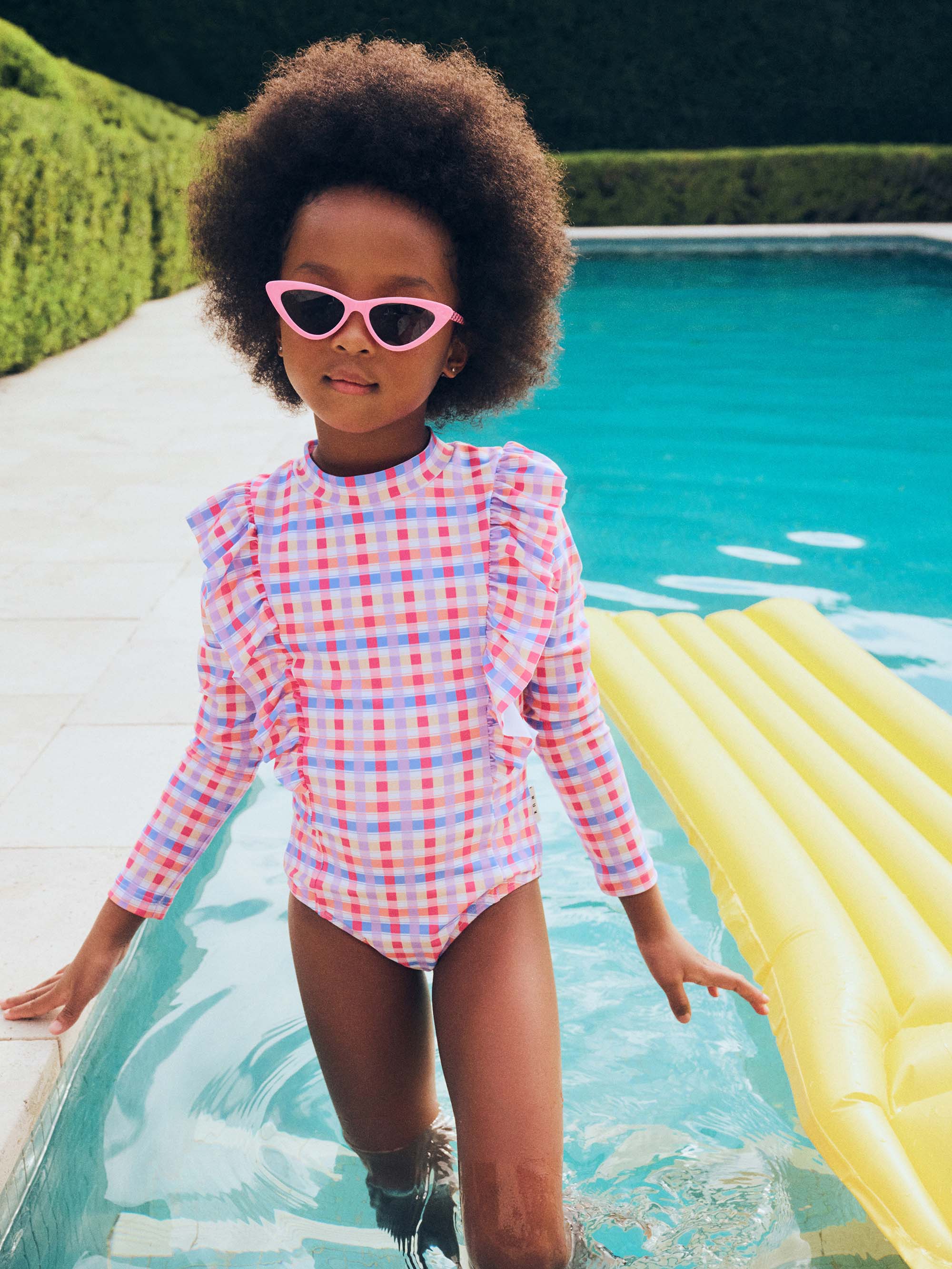 Huxbaby Scandi Frill Swimsuit Rainbow Check