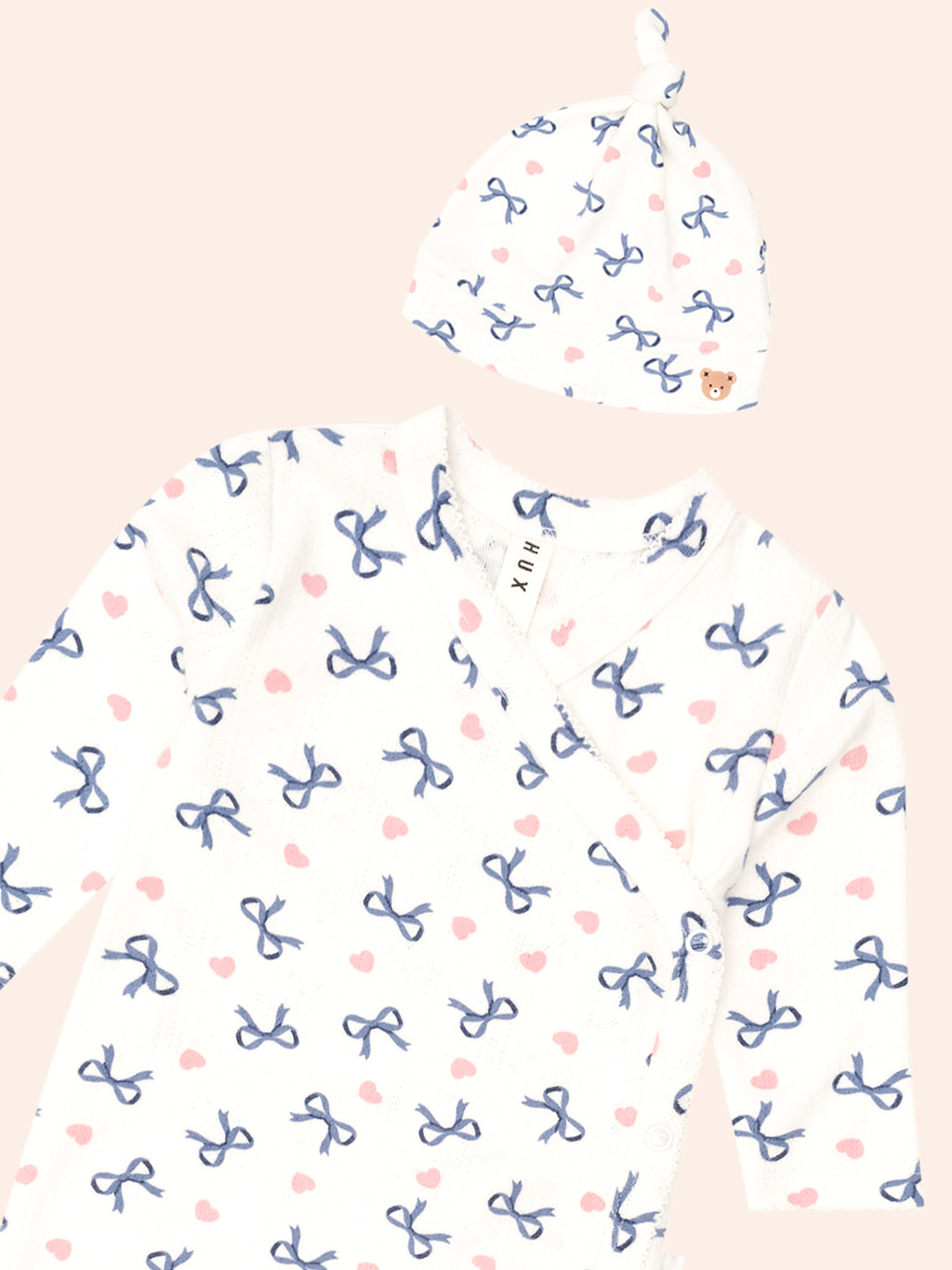 Huxbaby My First Hux Hearts and Bows Newborn Romper