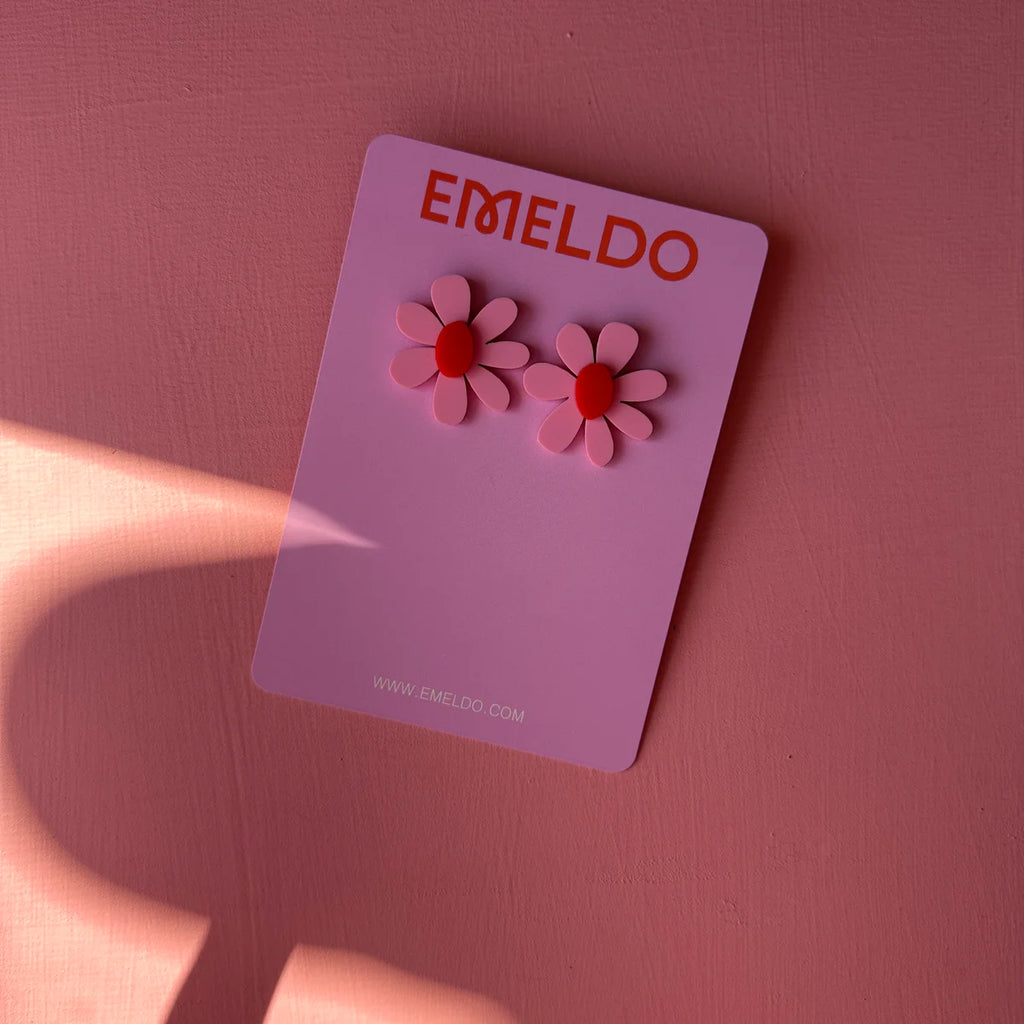 Emeldo Estelle Flower Earrings || Pink & Red