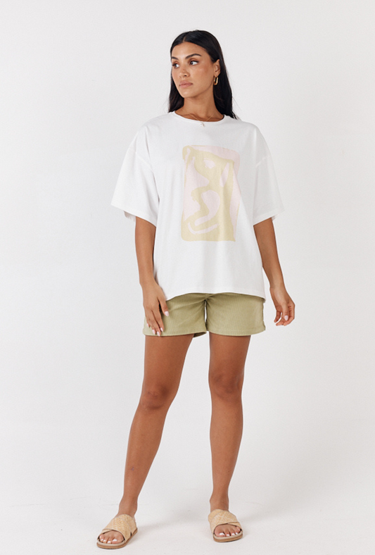 GIRL & THE SUN VOYAGE TEE - IVORY & PINK
