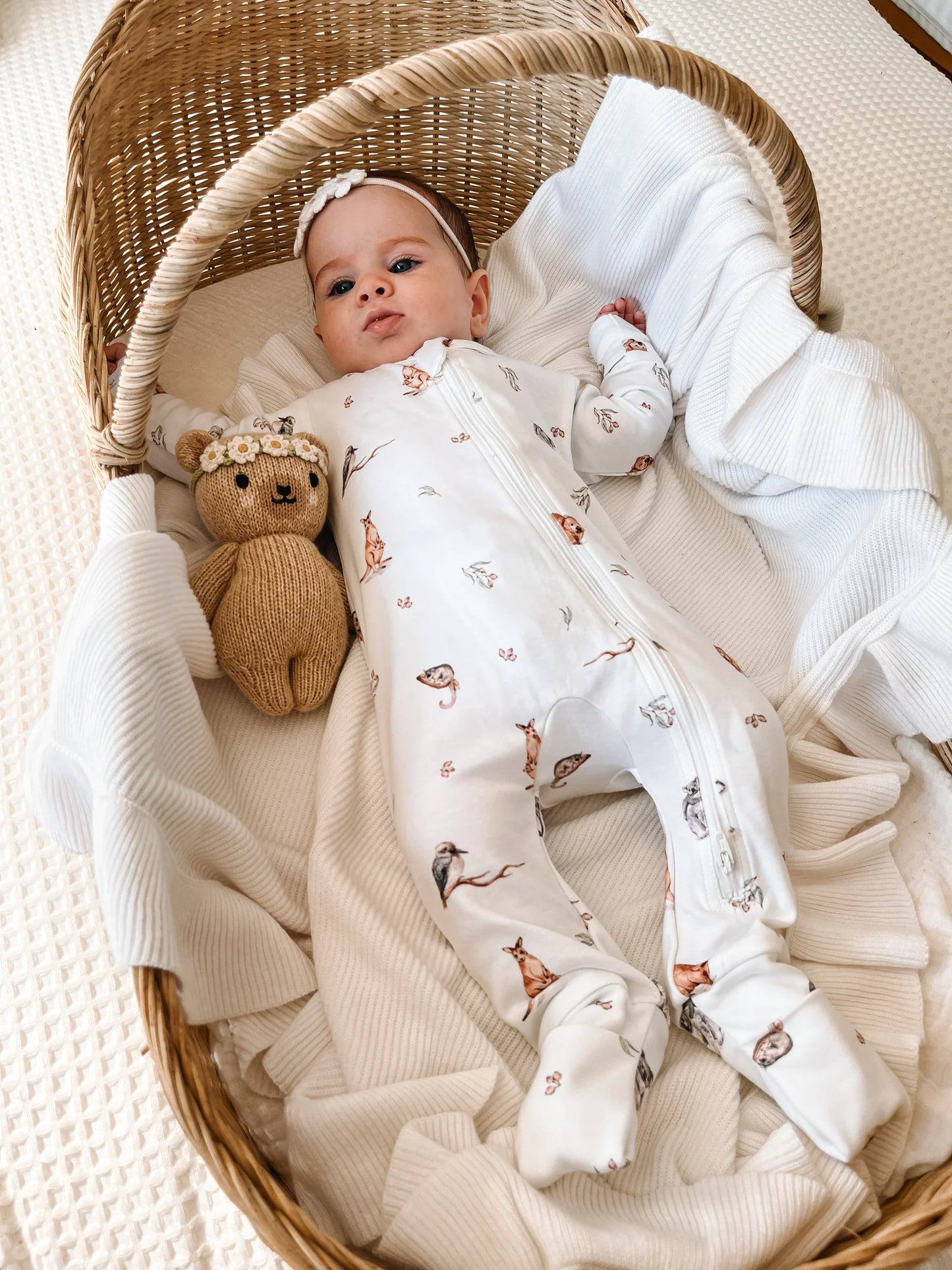 Aster and Oak Native Animals LS Zip Romper