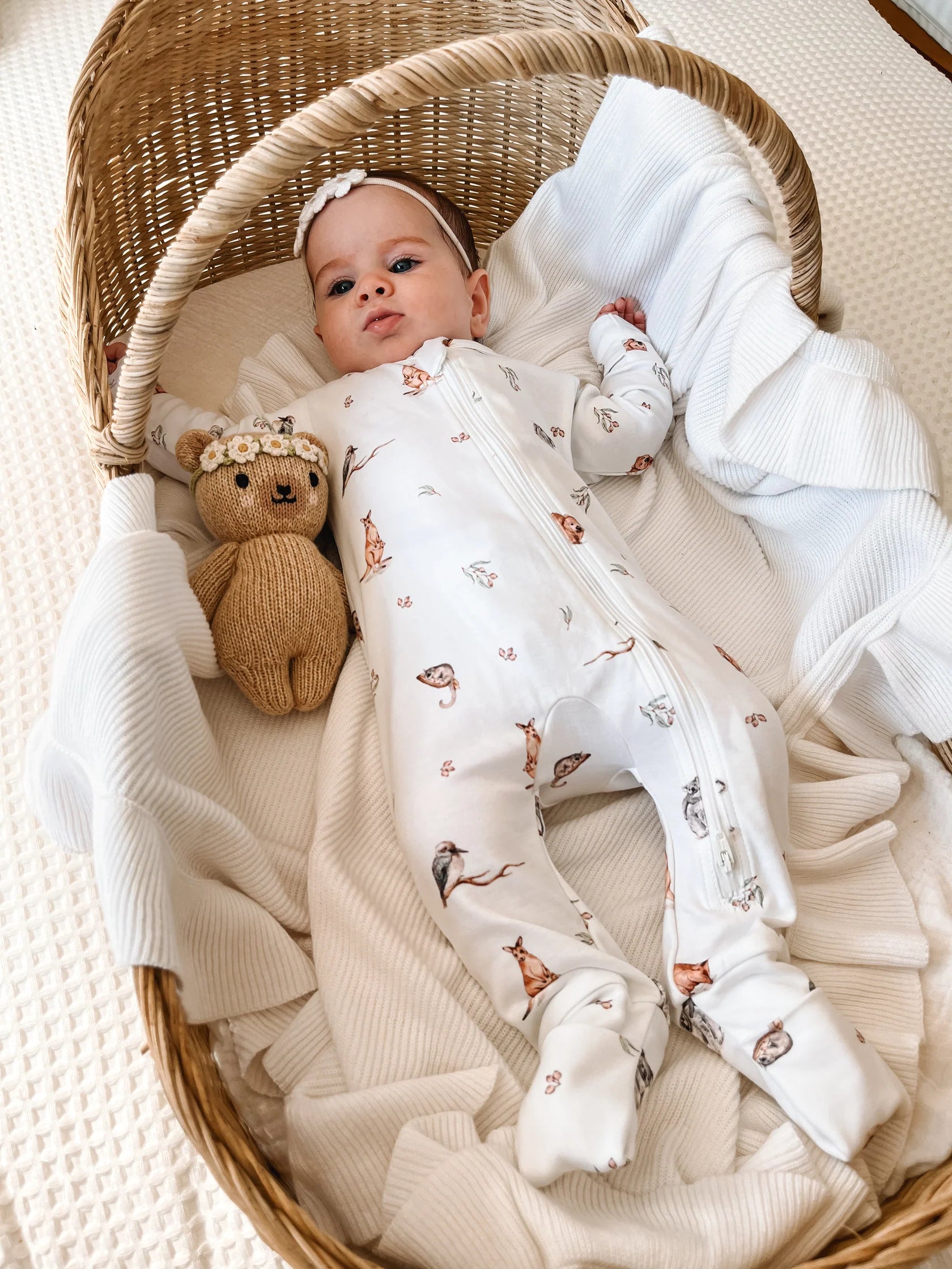 Aster and Oak Native Animals LS Zip Romper