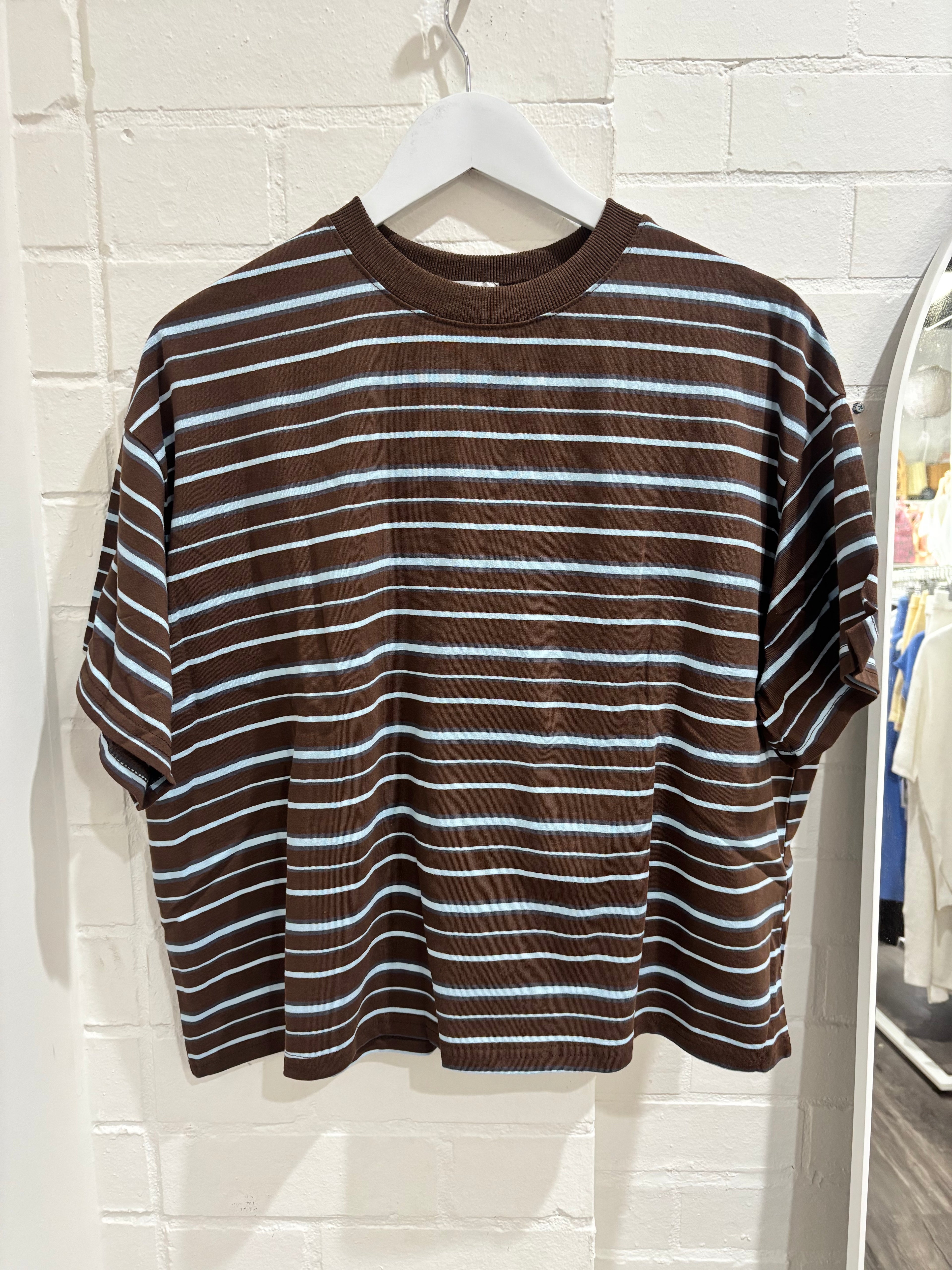 By Frankie Tee & Short Set Blue/ Brown Stripe