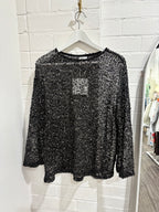 By Frankie Long Sleeve Sequin Knit Top Black