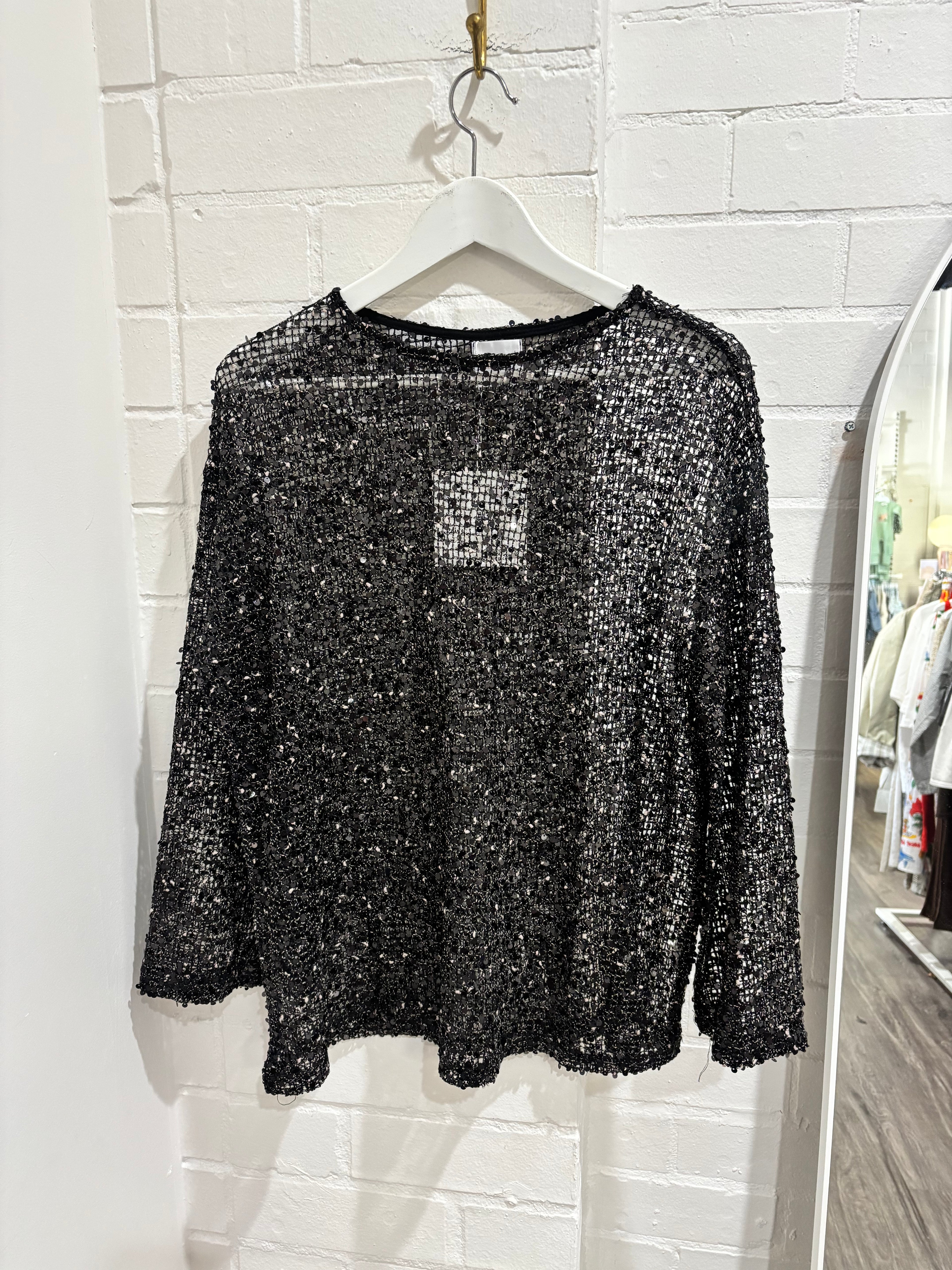 By Frankie Long Sleeve Sequin Knit Top Black