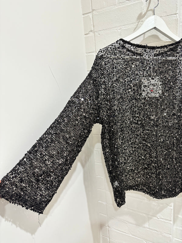 By Frankie Long Sleeve Sequin Knit Top Black