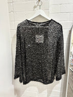 By Frankie Long Sleeve Sequin Knit Top Black