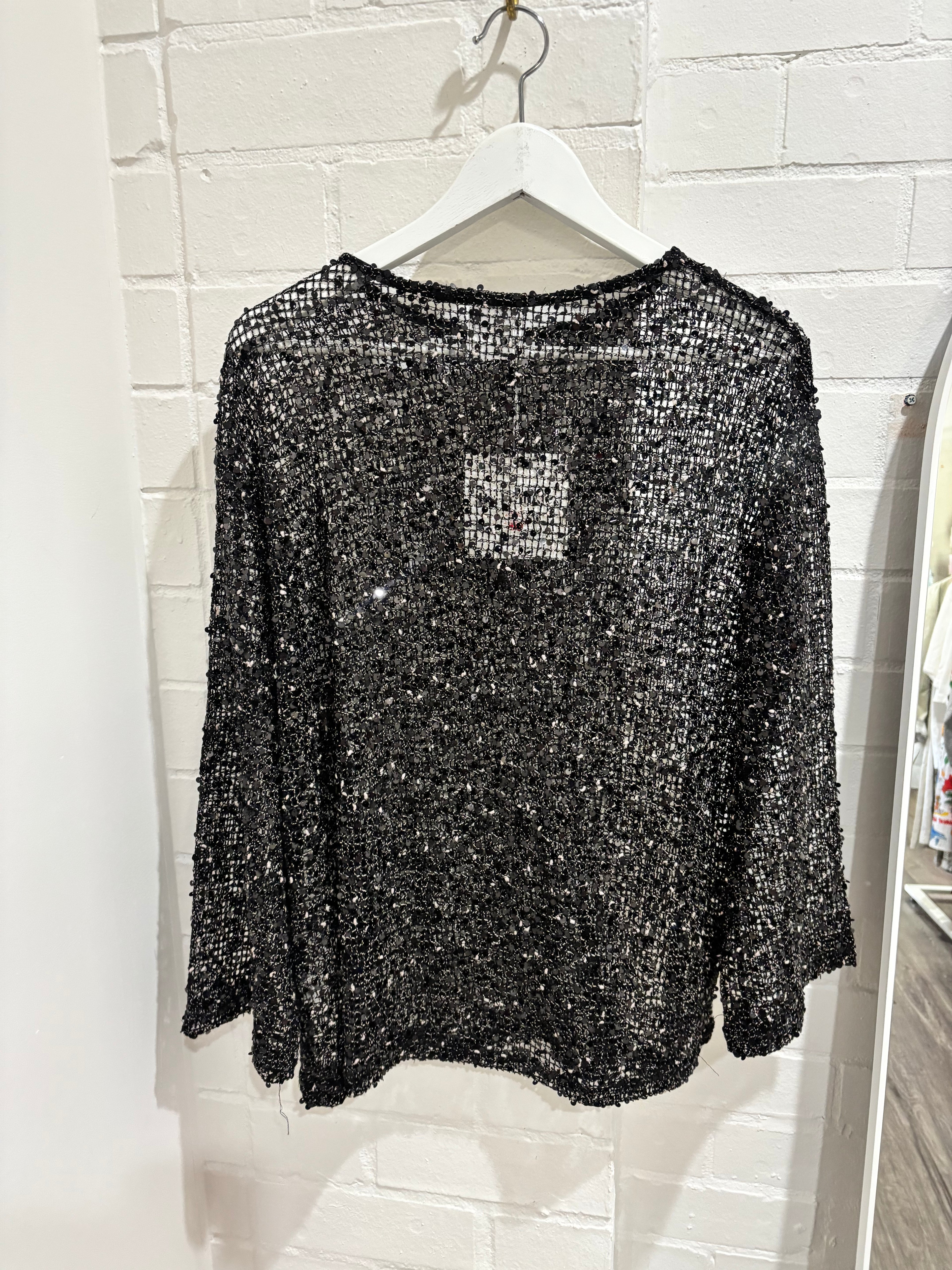 By Frankie Long Sleeve Sequin Knit Top Black