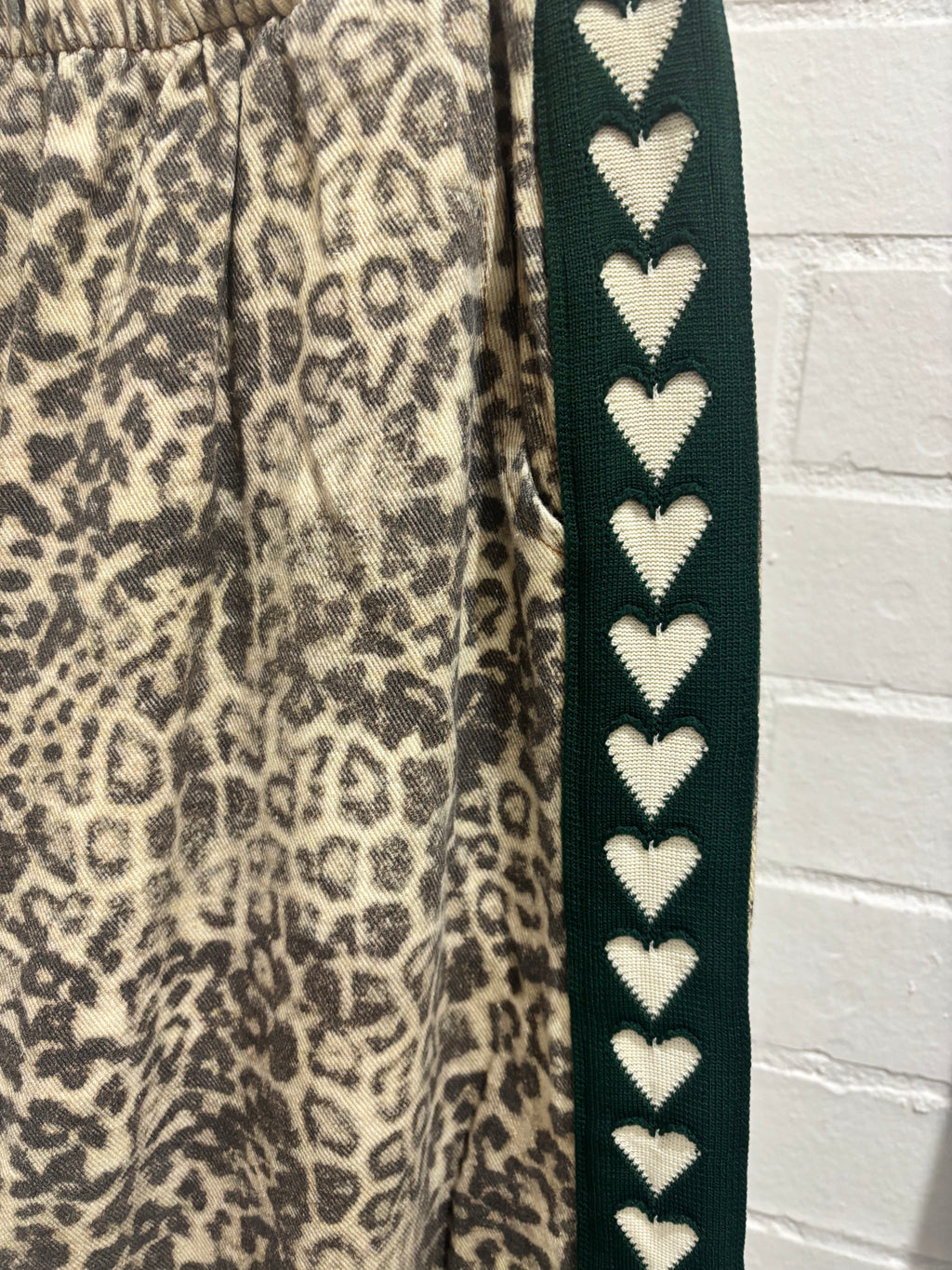 By Frankie Dark Green Heart Leopard Racer Jeans