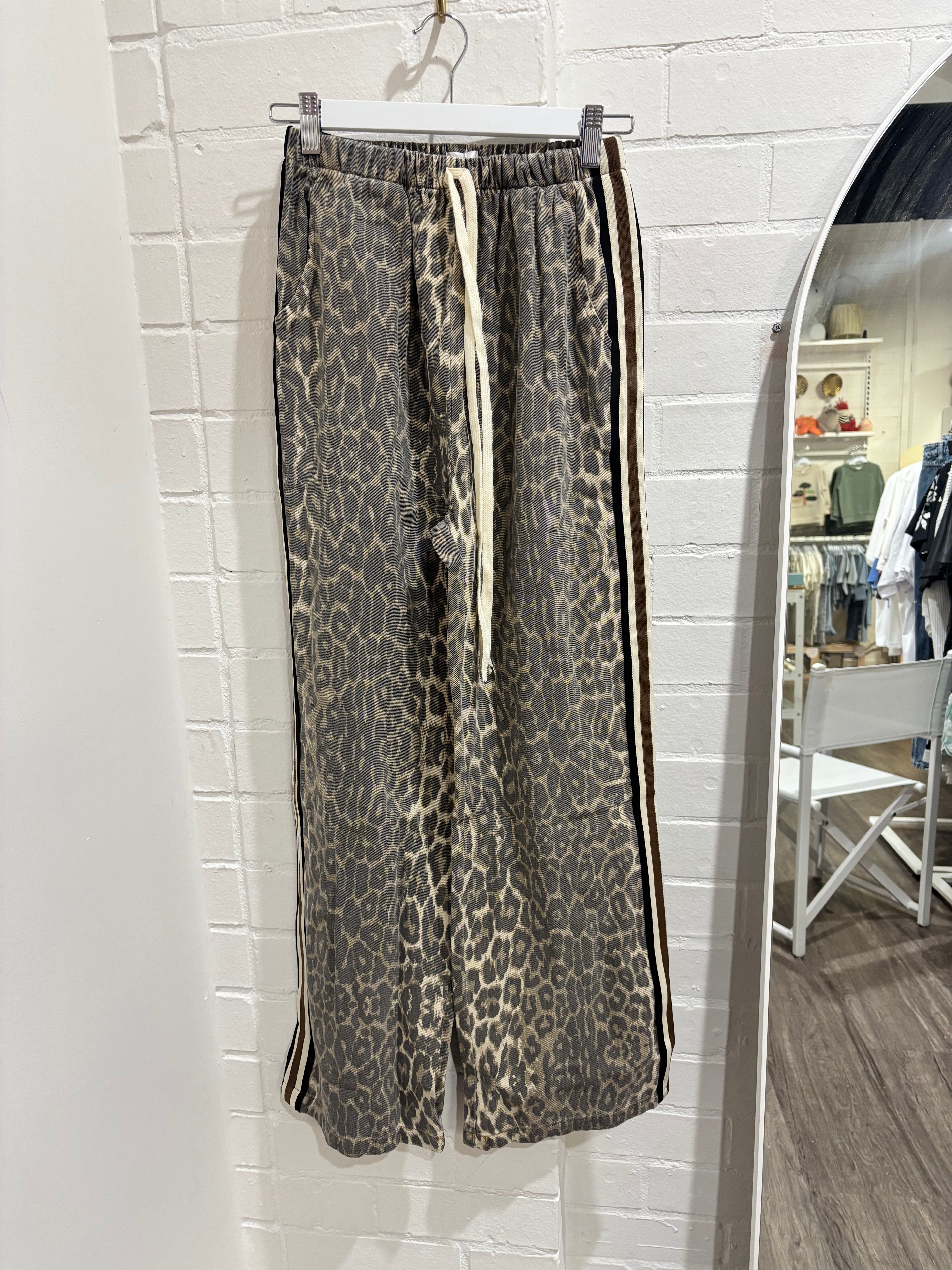 By Frankie Leopard Racer Stripe Pants Choc/Beige