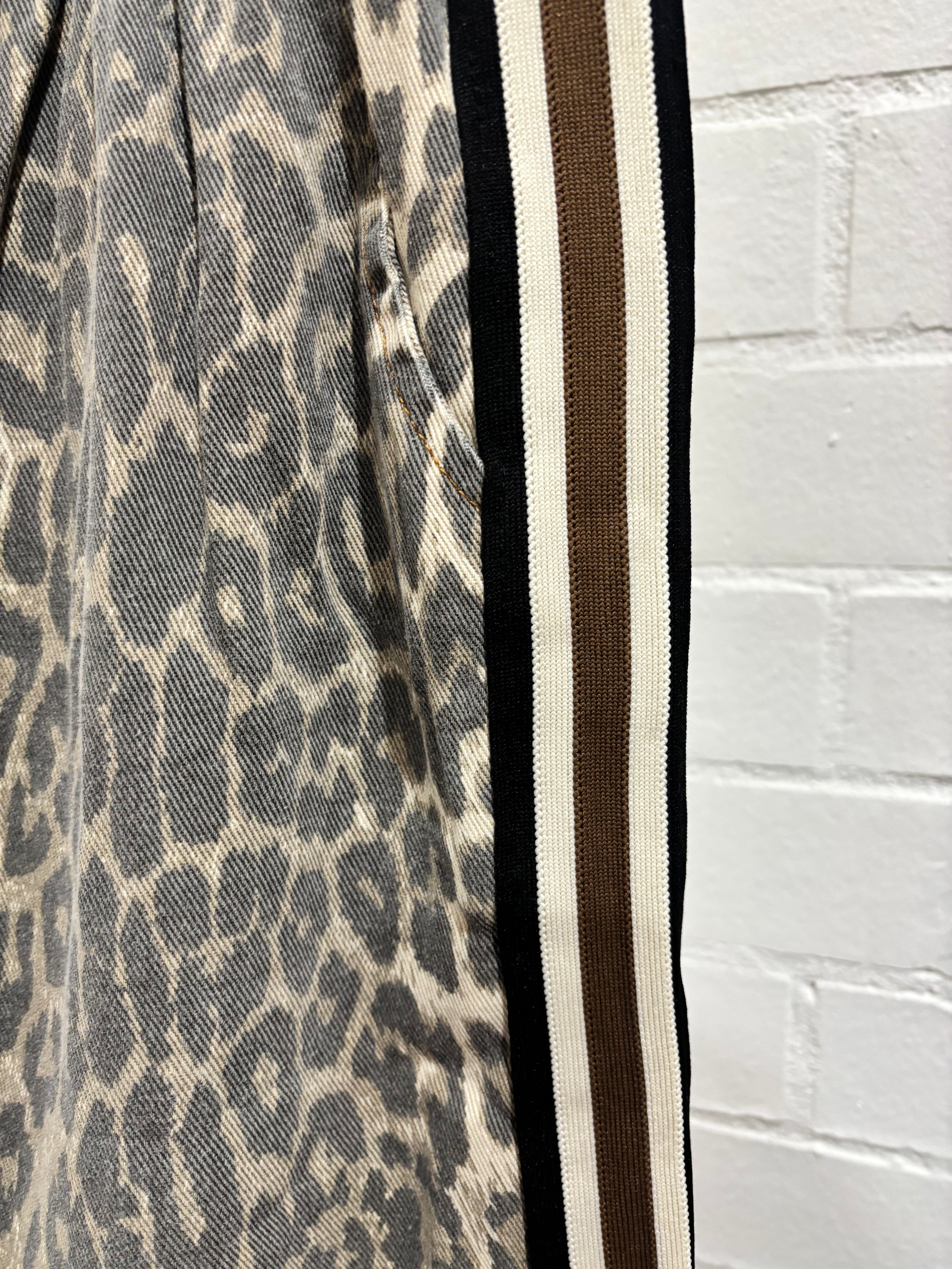 By Frankie Leopard Racer Stripe Pants Choc/Beige