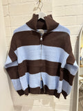 By Frankie Stripe Double Zip Jumper Blue/Choc
