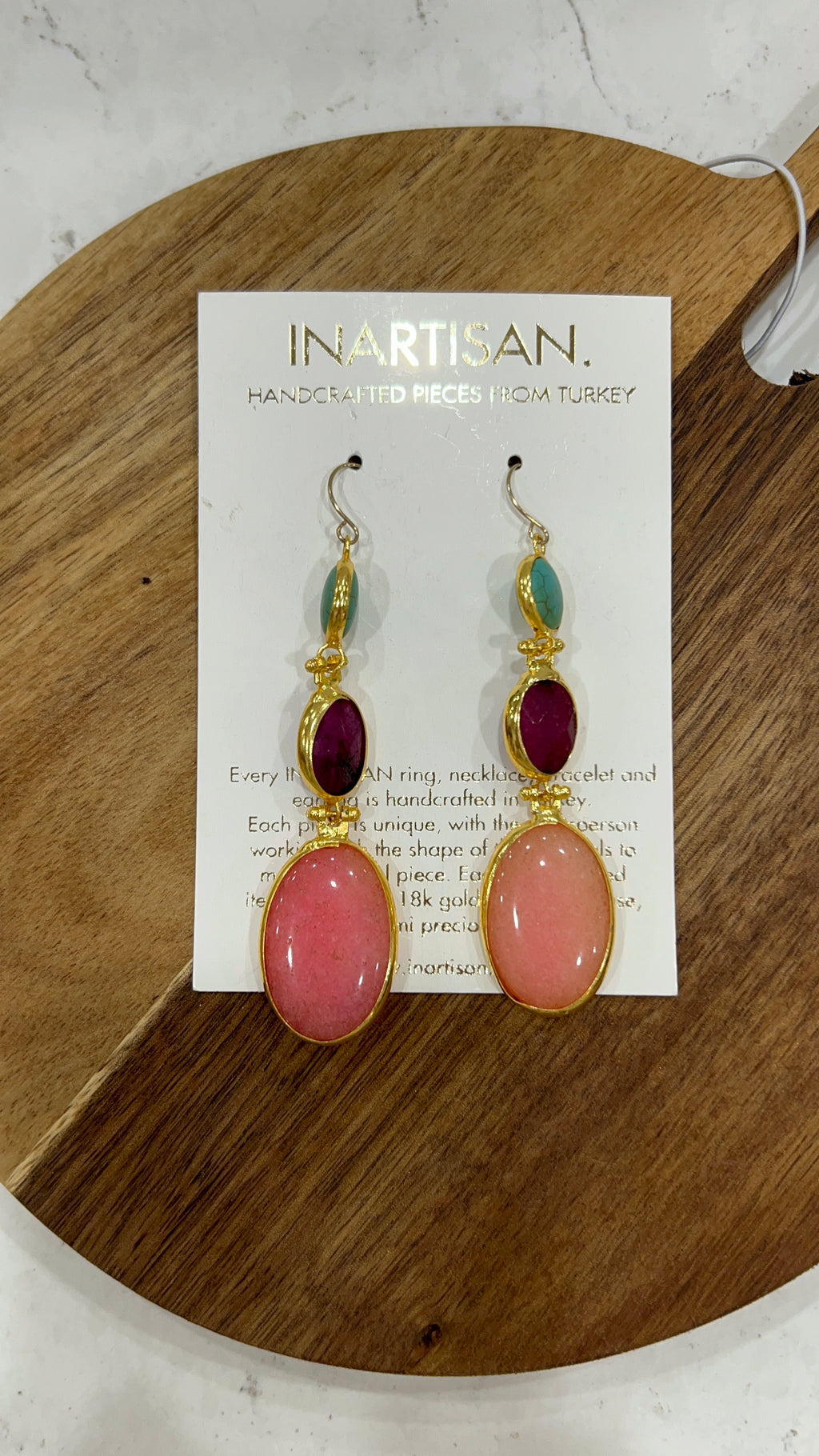Inartisan Aqua, Purple & Pink Triple Drop Dangling Earrings