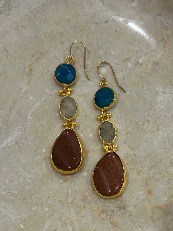 Inartisan Blue, Grey & Brown Dangling Earrings
