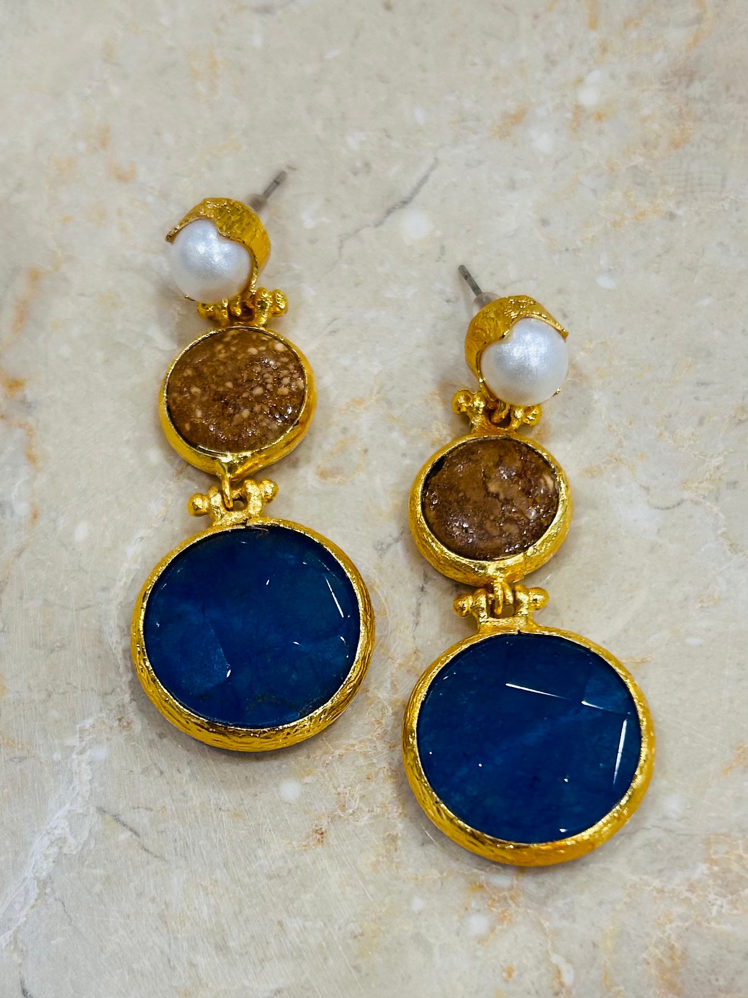 Inartisan Pearl, Brown & Blue Earrings