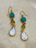 Inartisan Aqua, Grey & Pearl Dangling Earrings