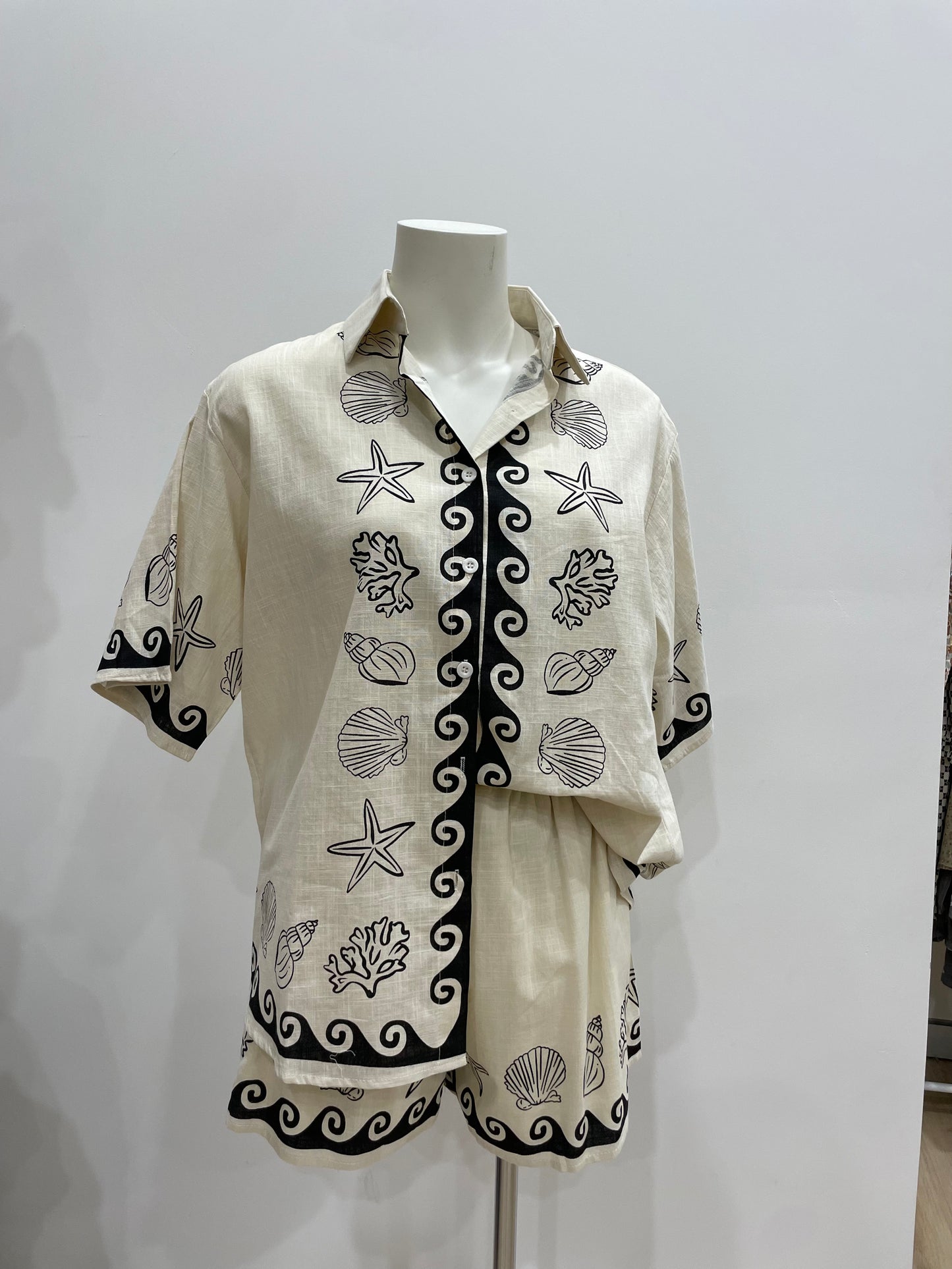 By Frankie Button Up Shirt & Short Set - Beige Shell
