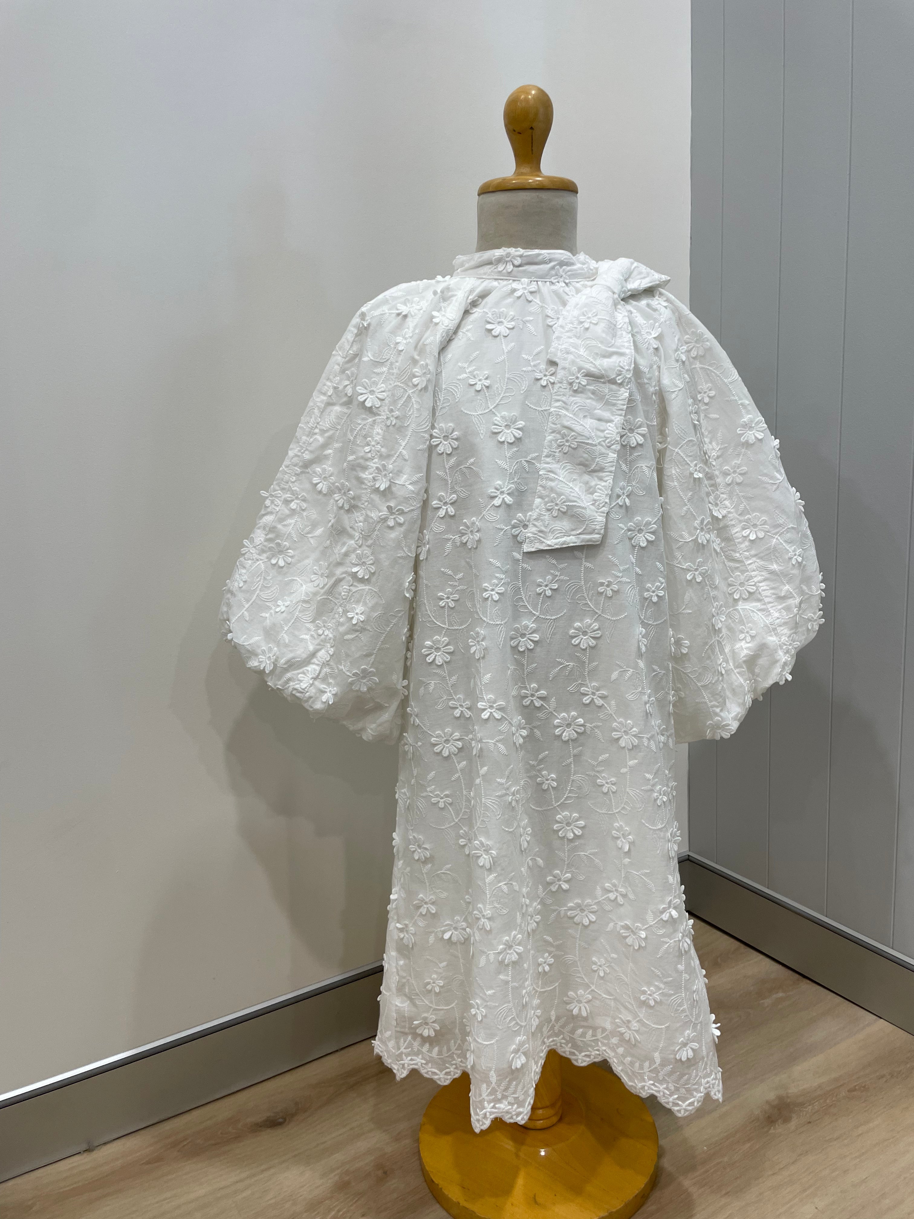 Petite Amalie White Applique Voile Bow Dress