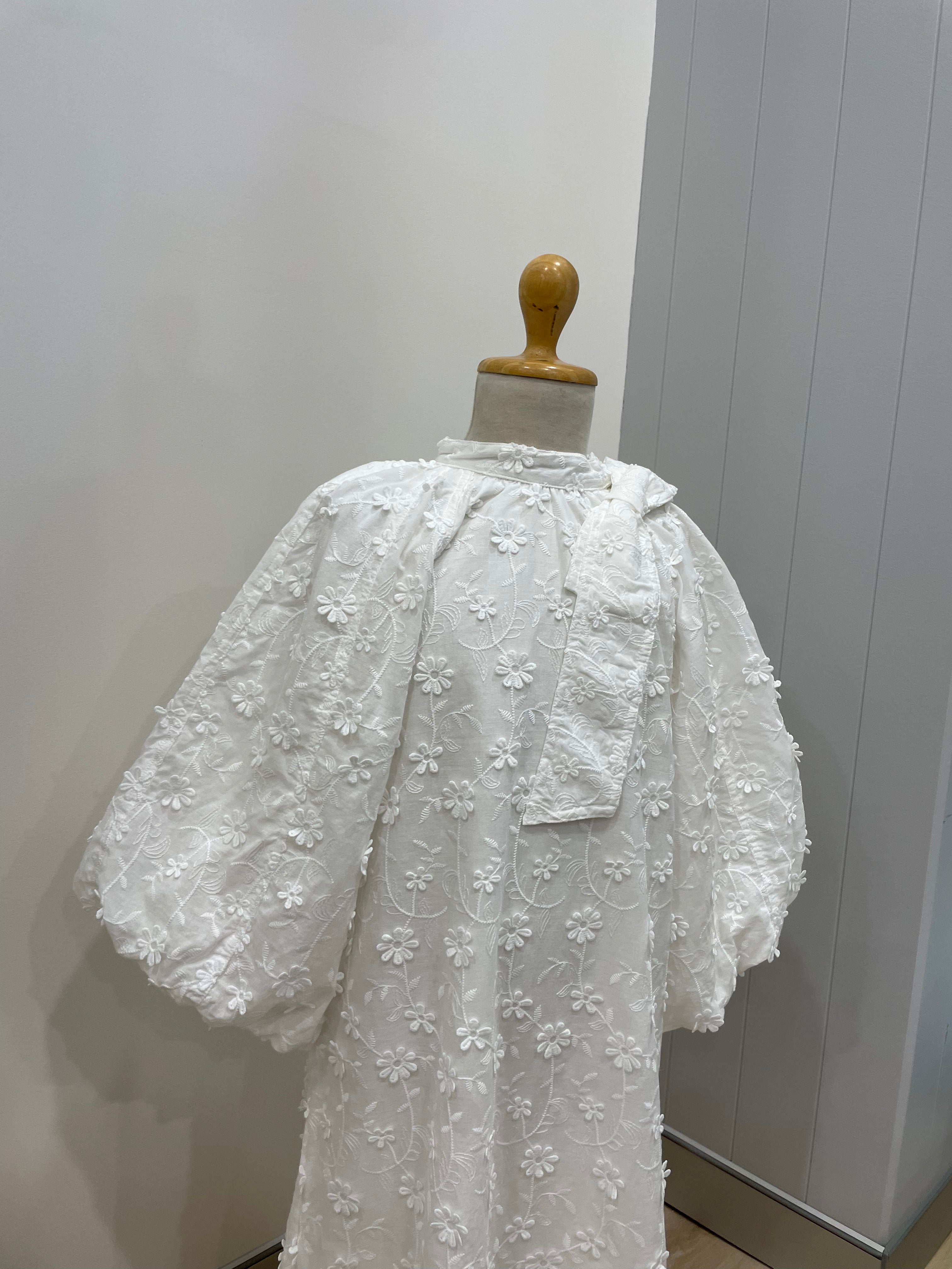 Petite Amalie White Applique Voile Bow Dress