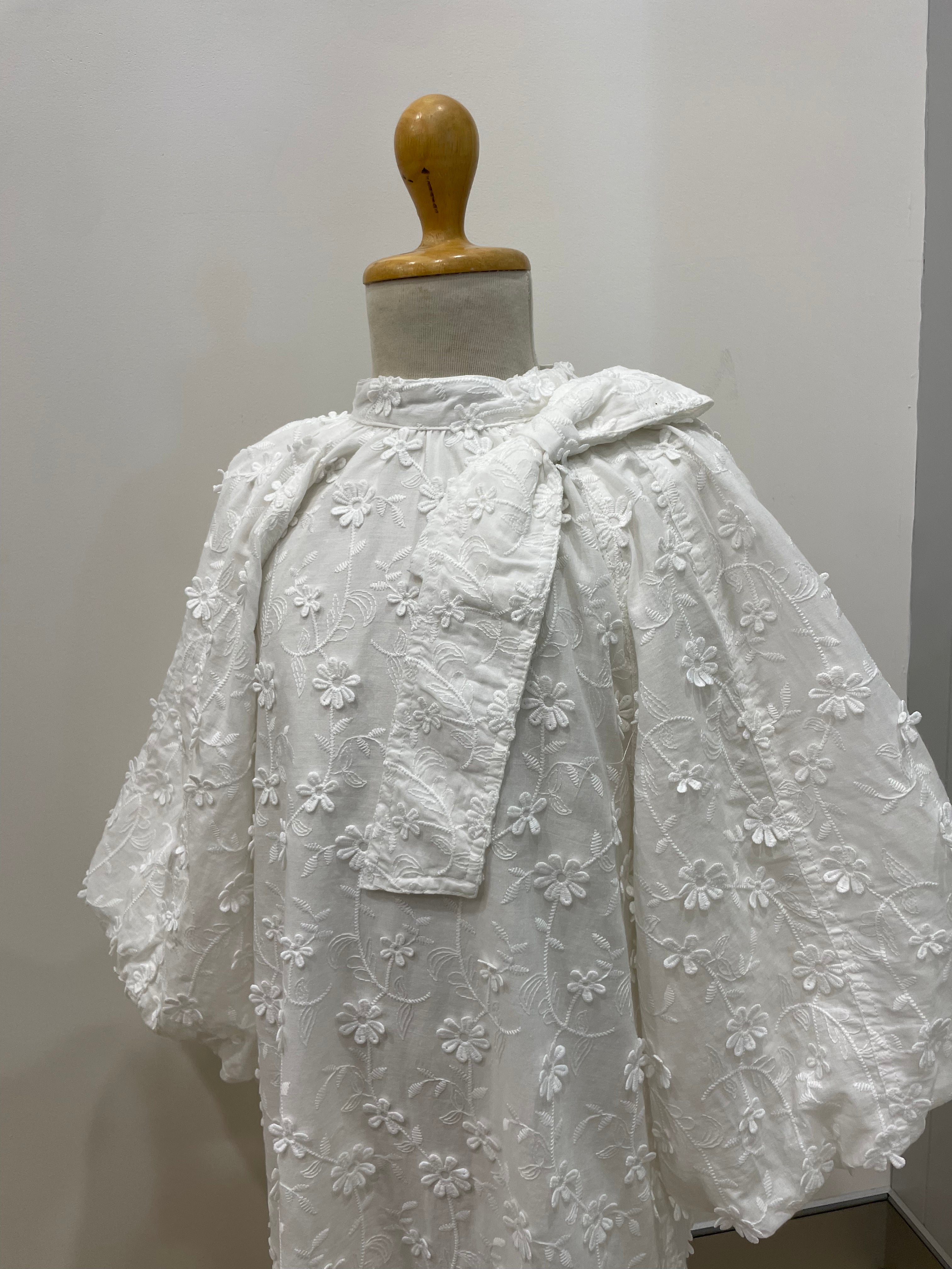 Petite Amalie White Applique Voile Bow Dress