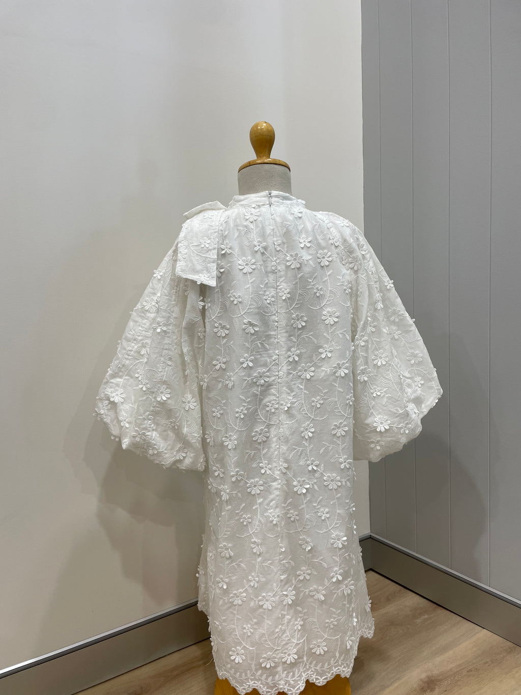 Petite Amalie White Applique Voile Bow Dress