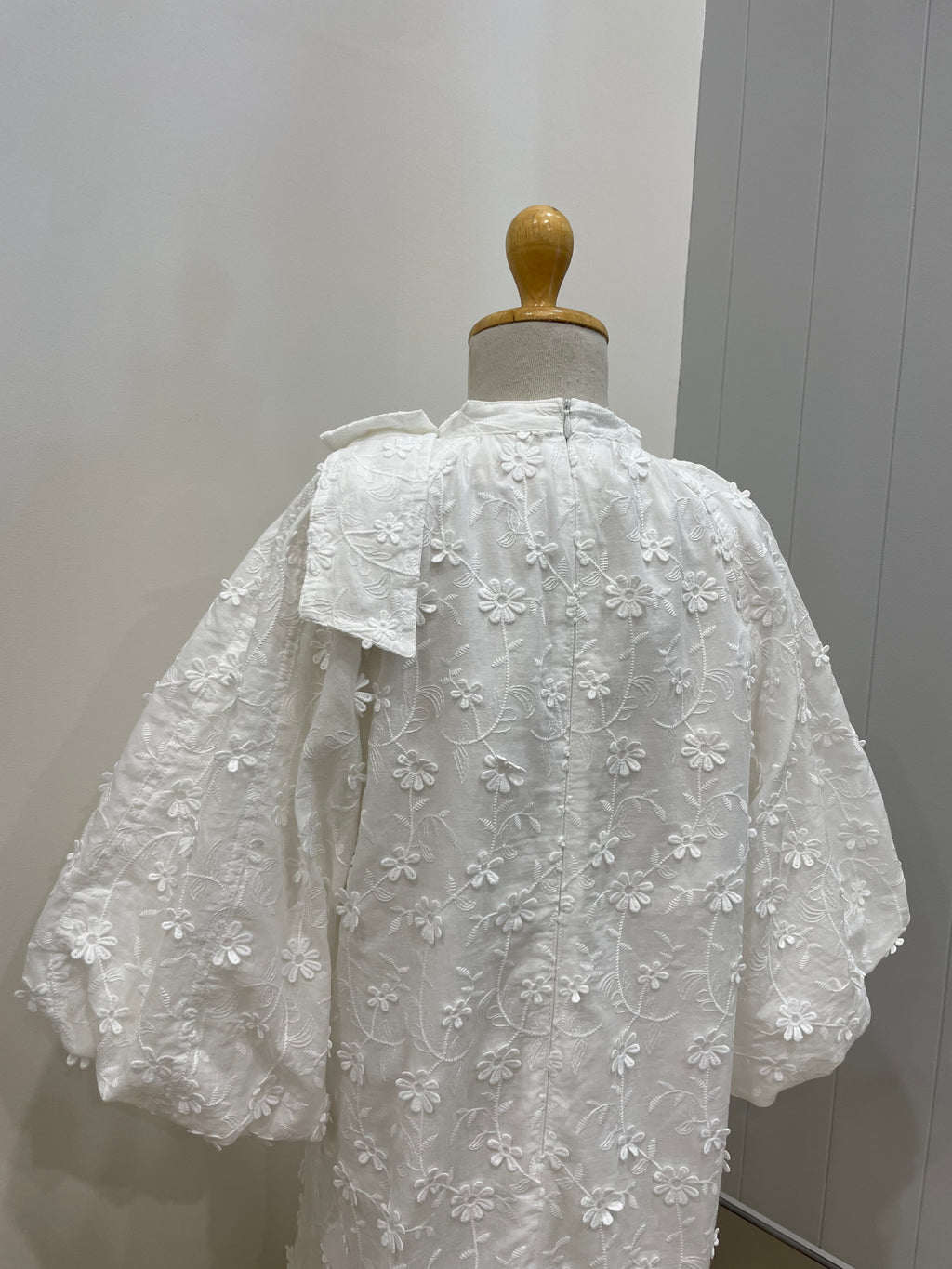 Petite Amalie White Applique Voile Bow Dress