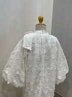 Petite Amalie White Applique Voile Bow Dress