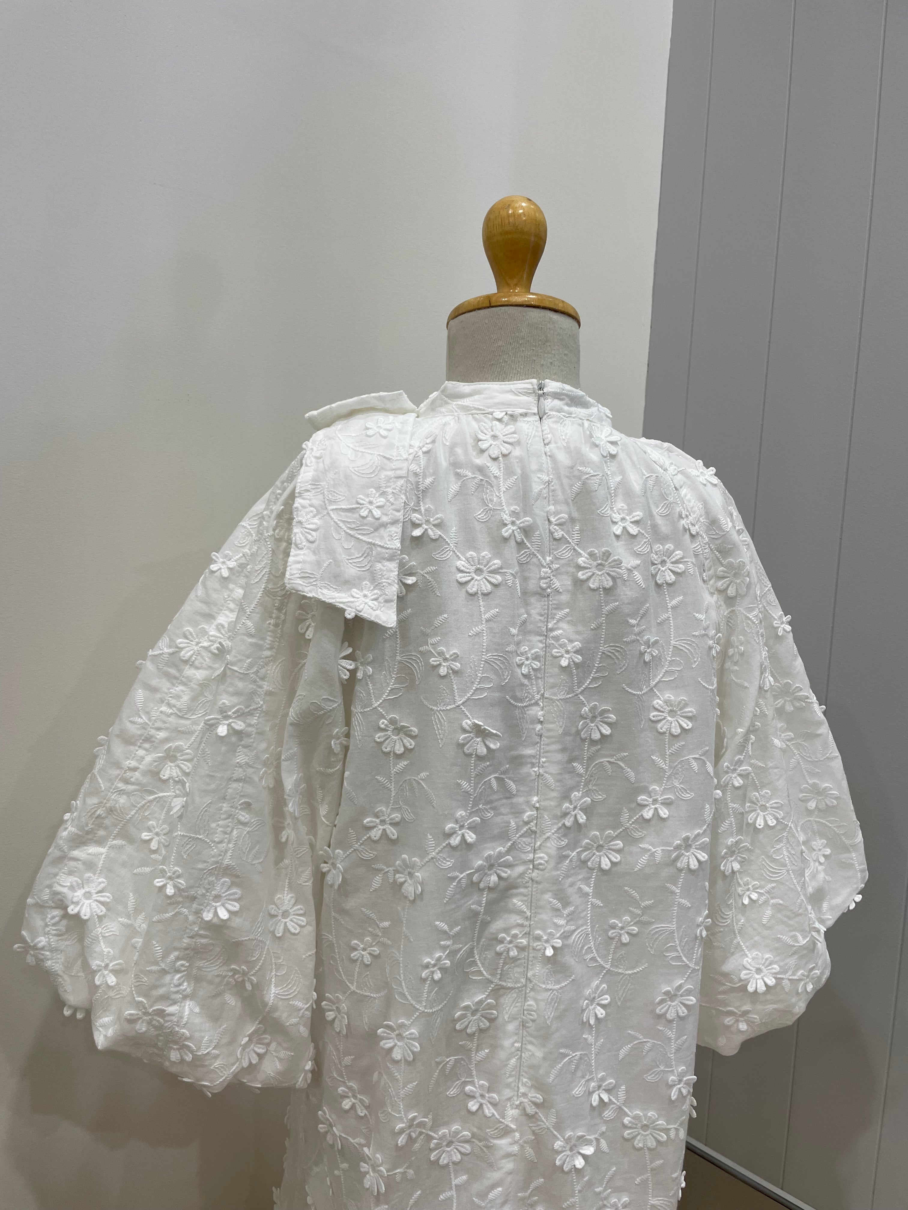 Petite Amalie White Applique Voile Bow Dress