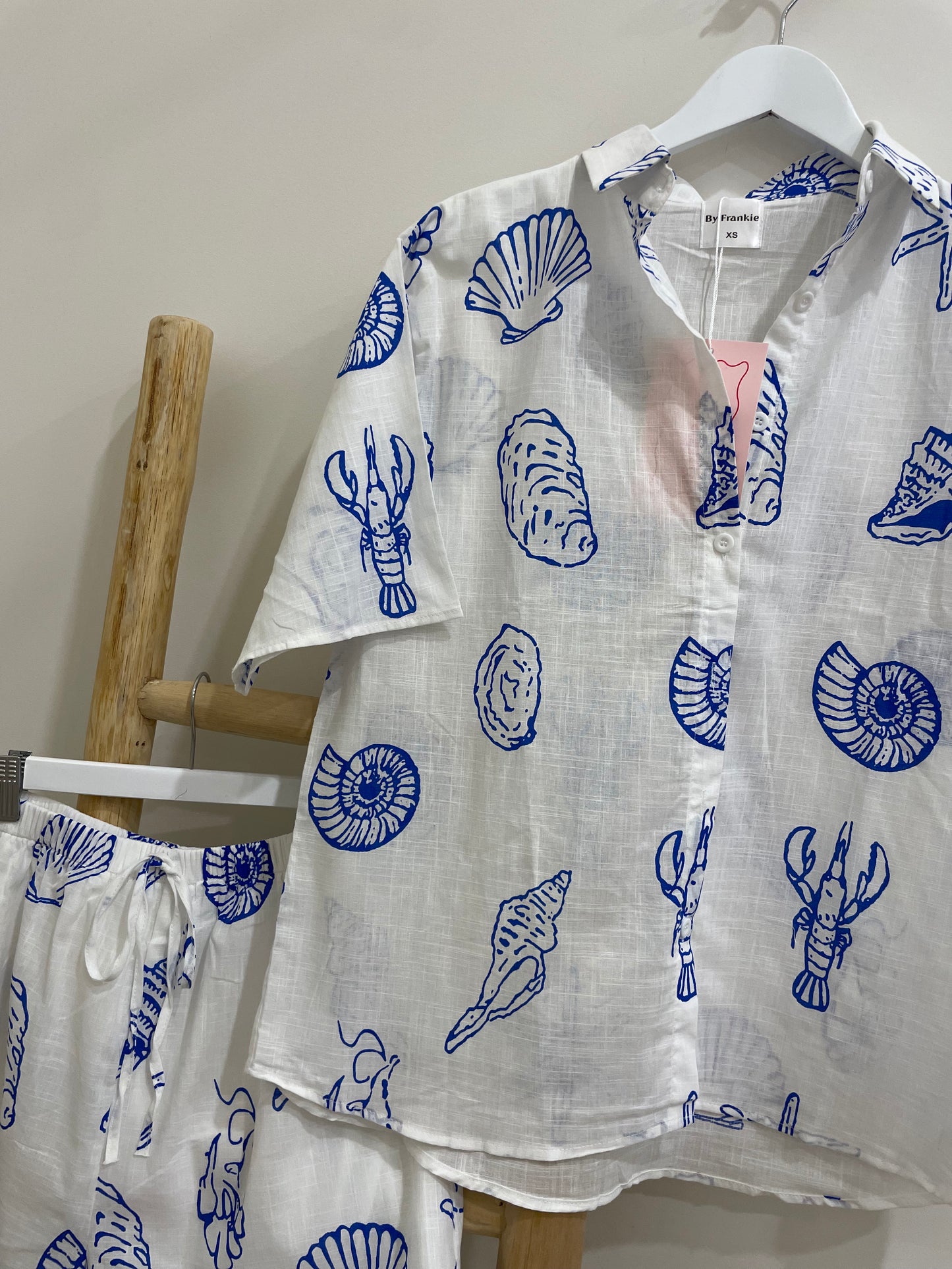 By Frankie - Shell Button Up Shirt & Short Set- Blue/White