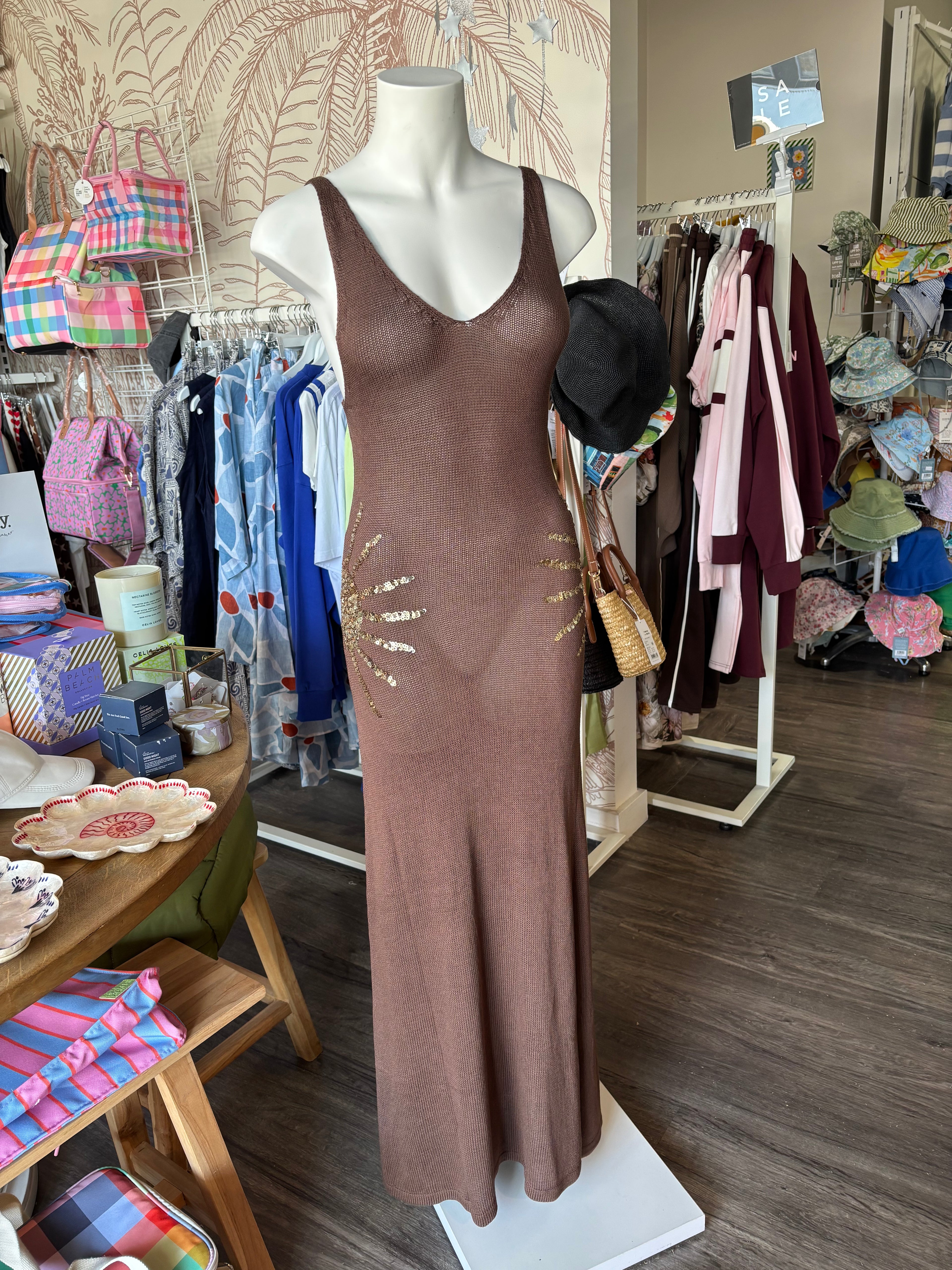 By Frankie Brown Sun Sequin Knit Maxi Dress