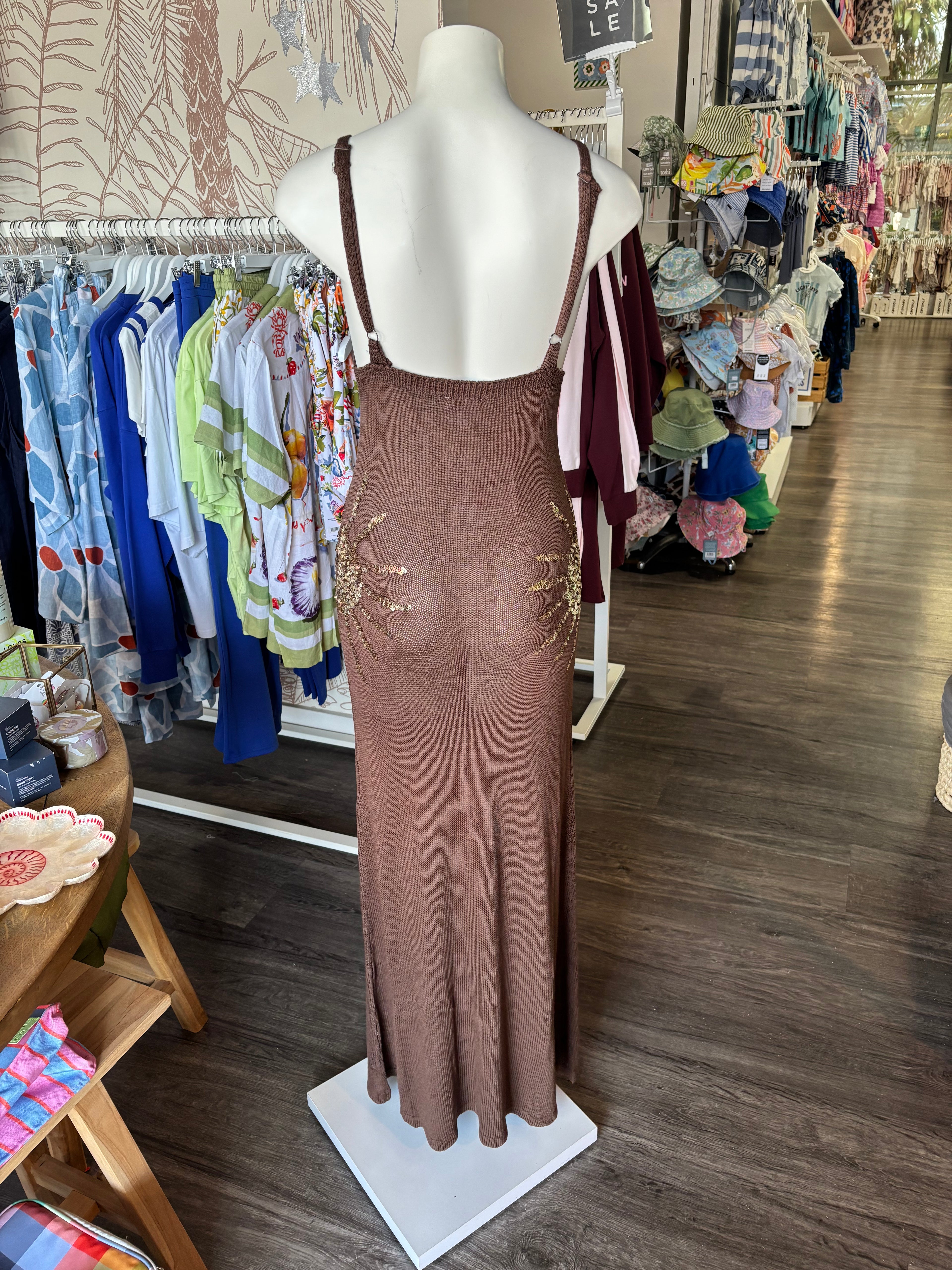 By Frankie Brown Sun Sequin Knit Maxi Dress