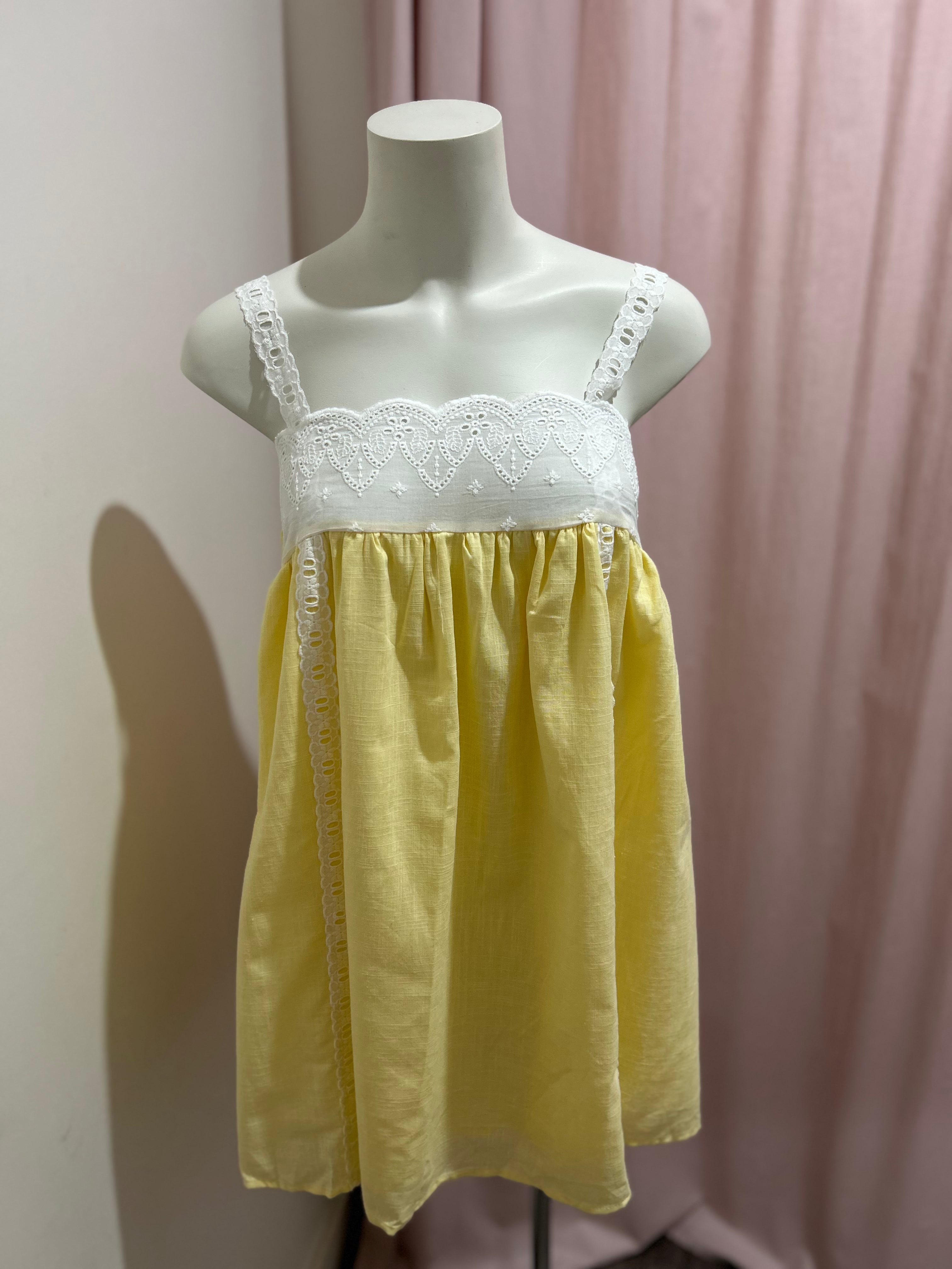 By Frankie Yellow Mini Dress with White Lace