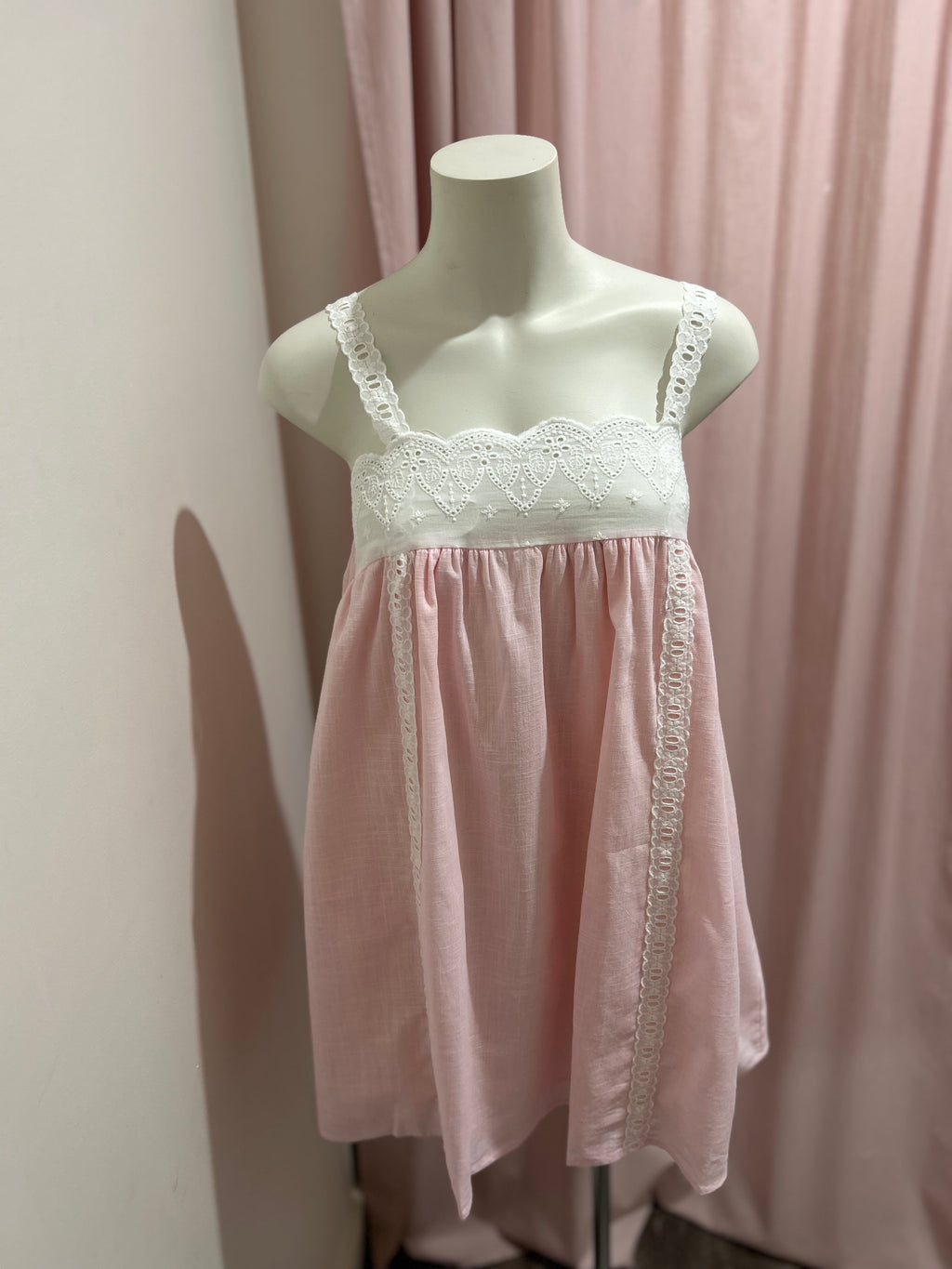 By Frankie Pink Mini Dress with White Lace